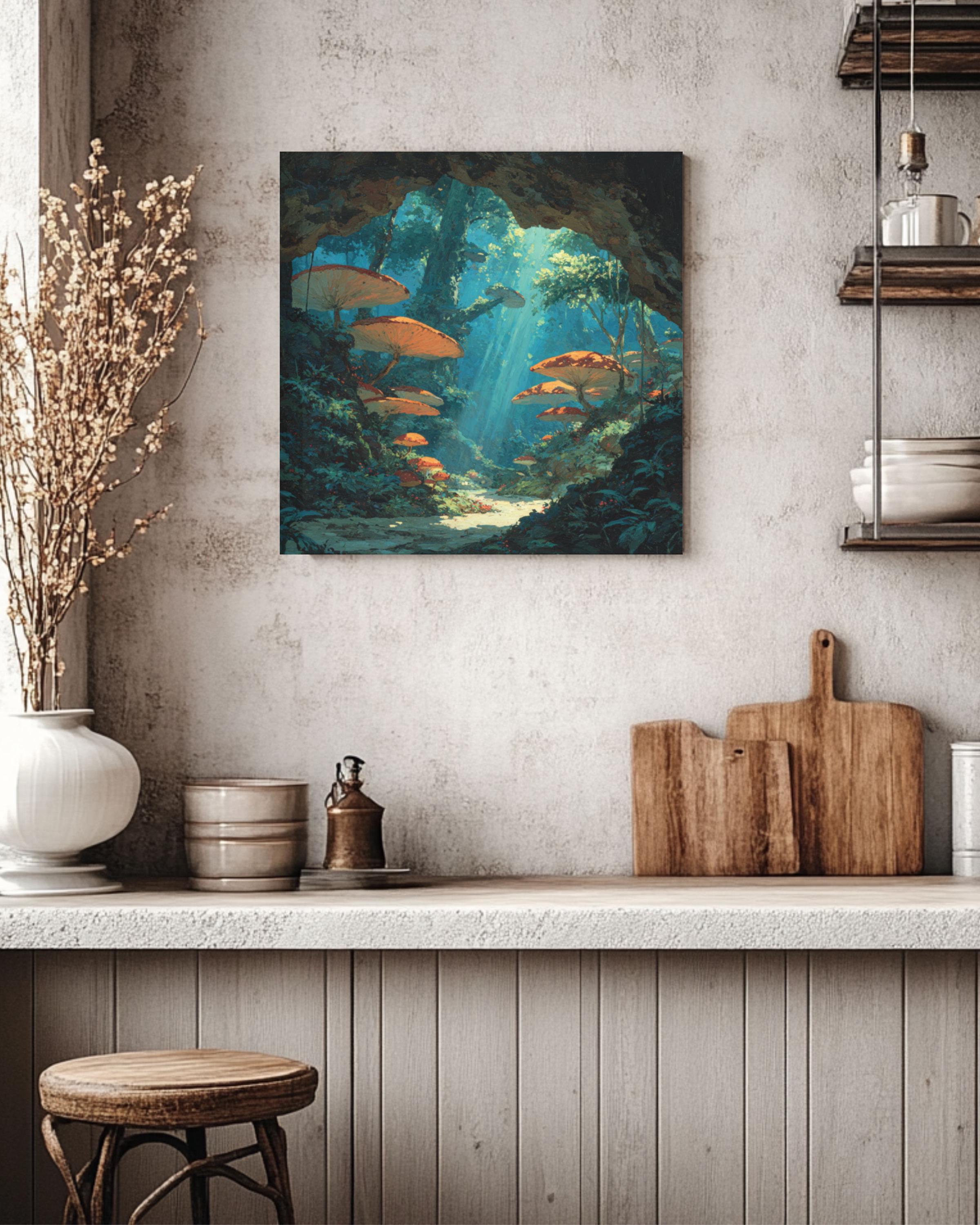 Alien Forest Canvas Art – Vibrant Mushroom Sci-Fi Wall Decor