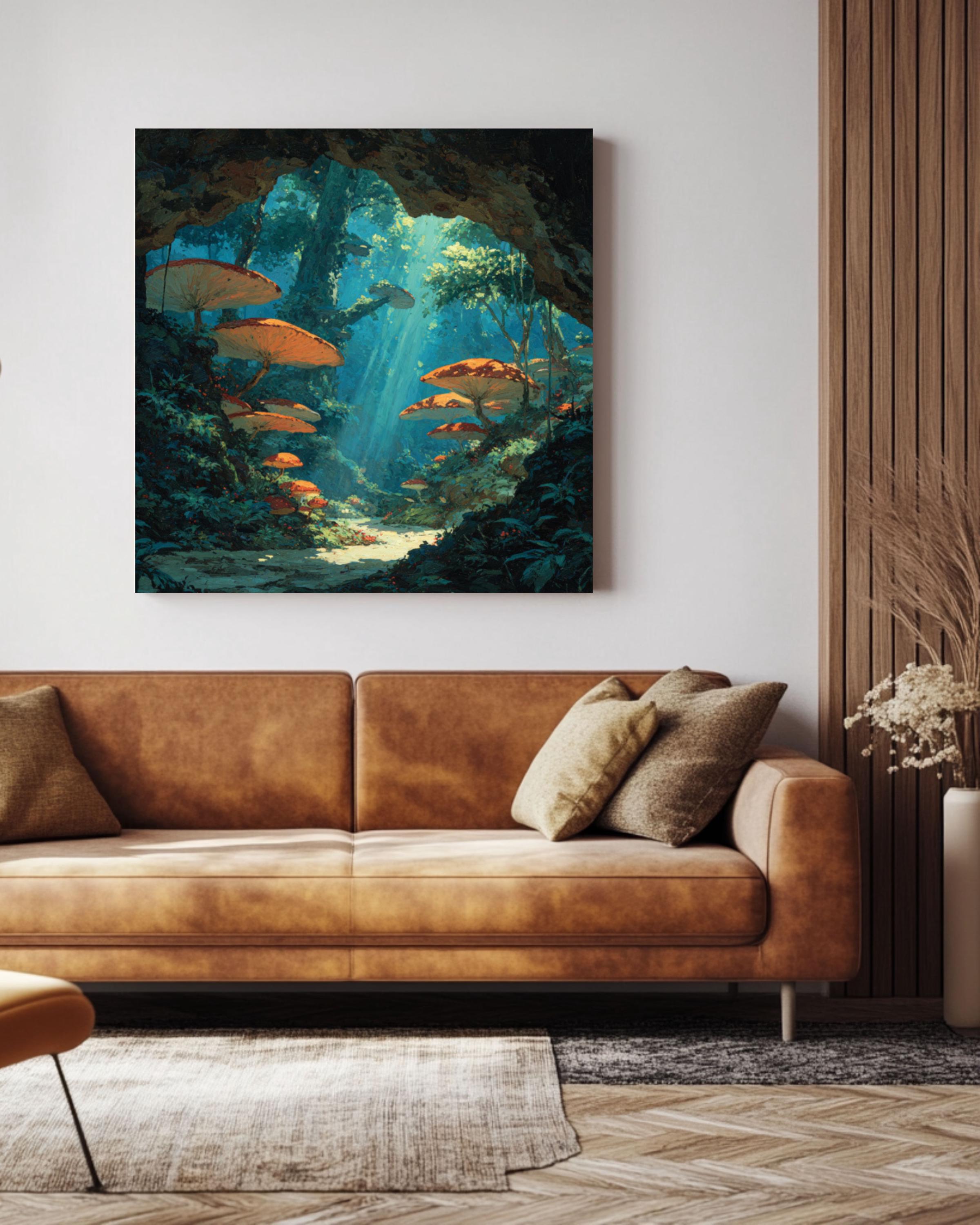 Alien Forest Canvas Art – Vibrant Mushroom Sci-Fi Wall Decor
