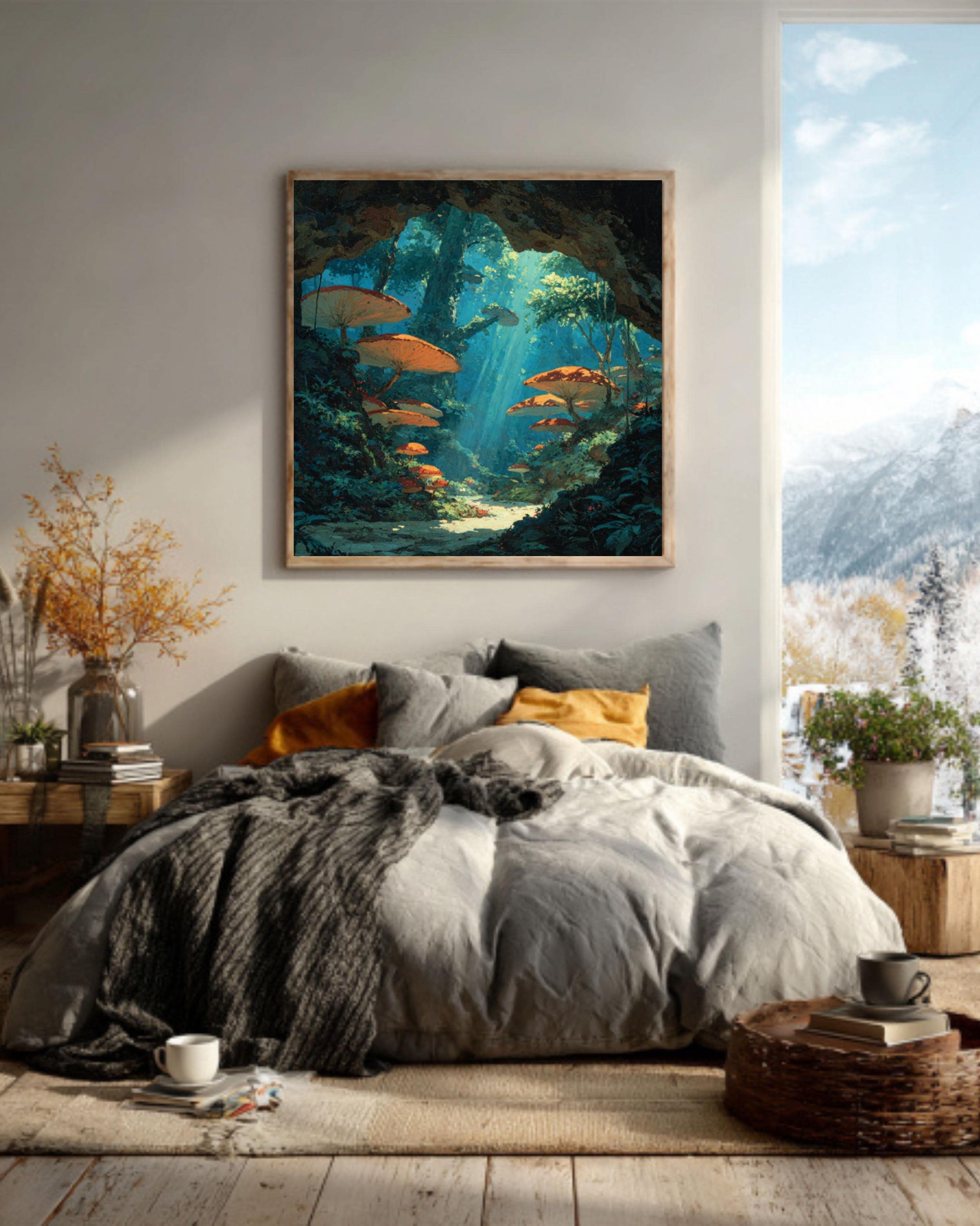 Alien Forest Canvas Art – Vibrant Mushroom Sci-Fi Wall Decor