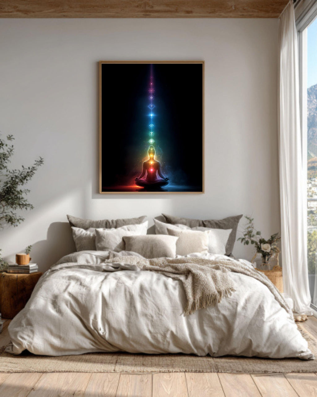 Chakra Meditation Art – Lotus Pose Energy Poster, Canvas, or Framed Print