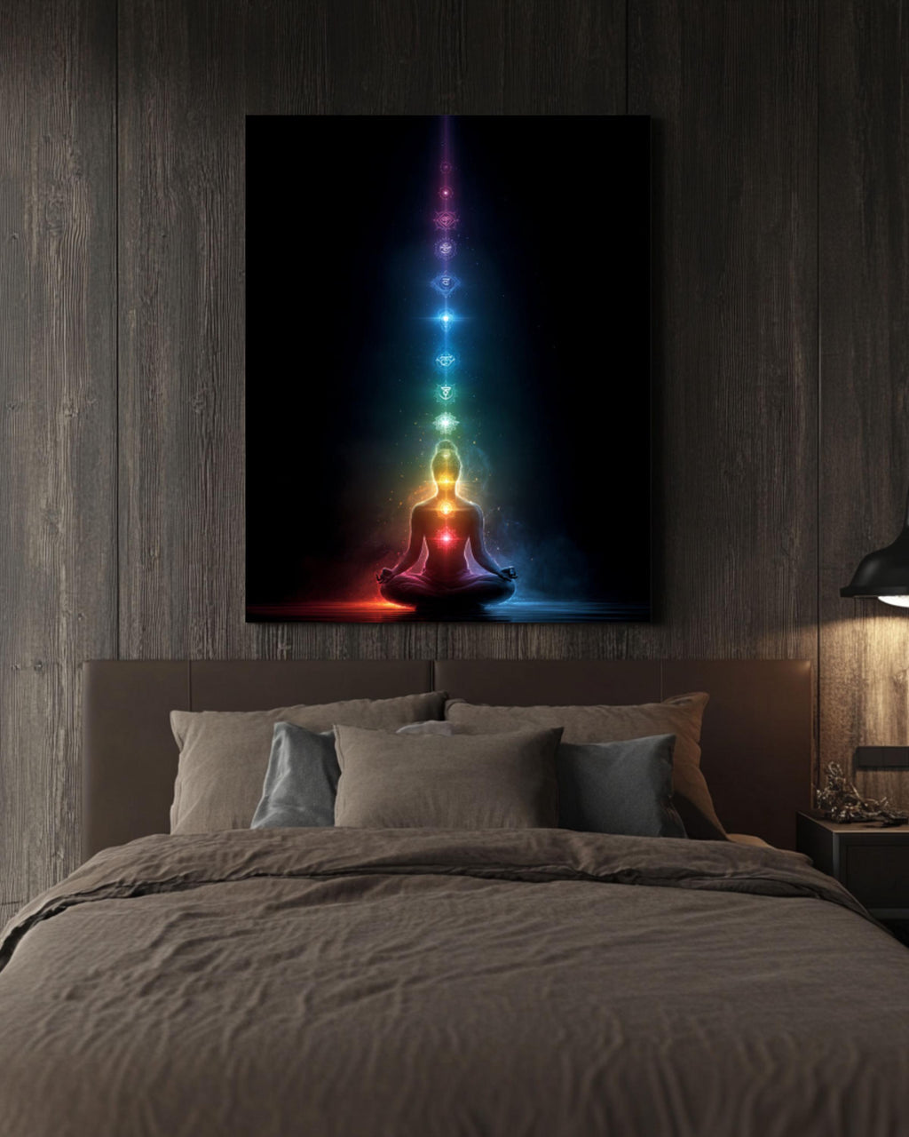Chakra Meditation Art – Lotus Pose Energy Poster, Canvas, or Framed Print