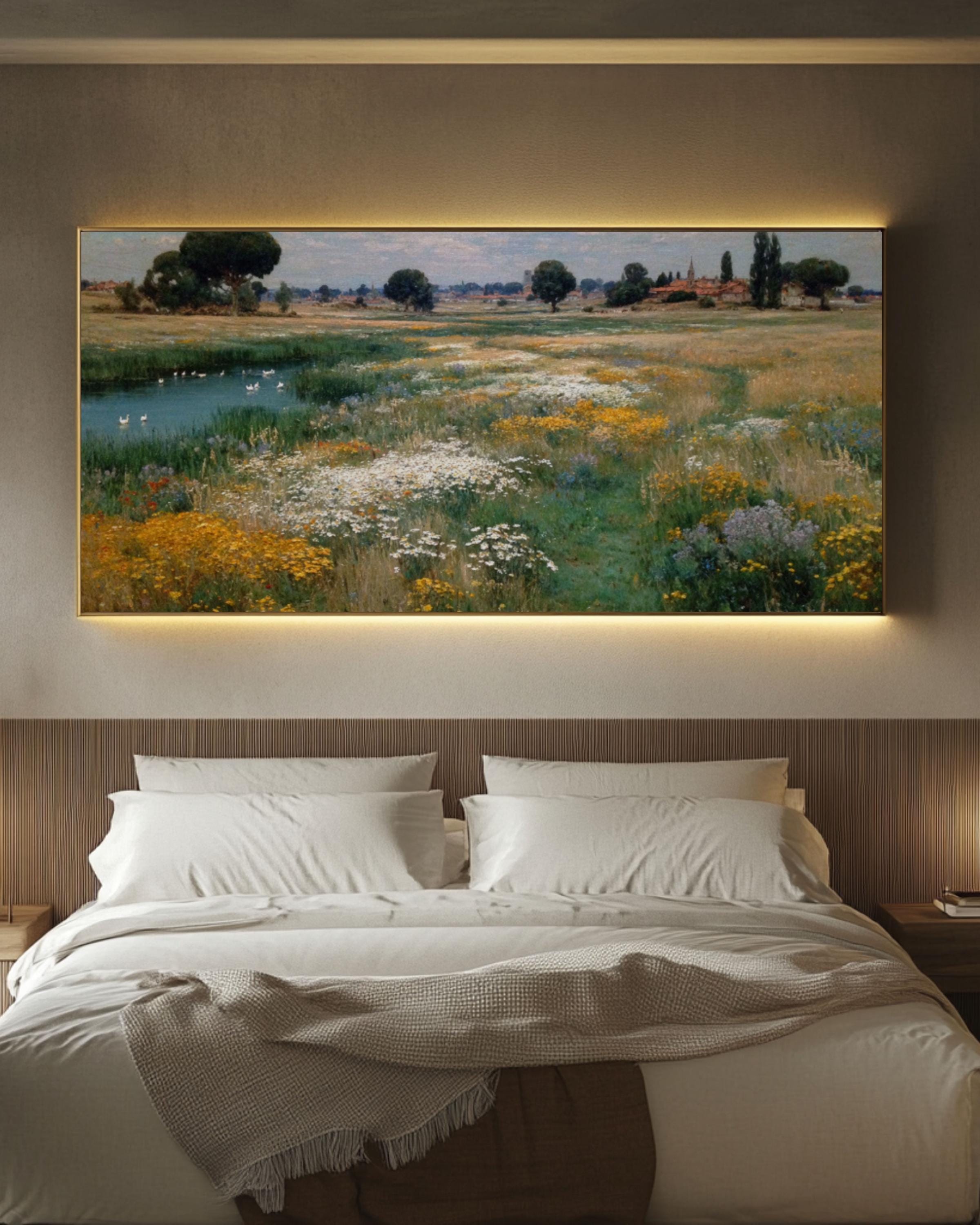 Childe Hassam Style Meadow Wall Art – Impressionist Wildflower Landscape Print