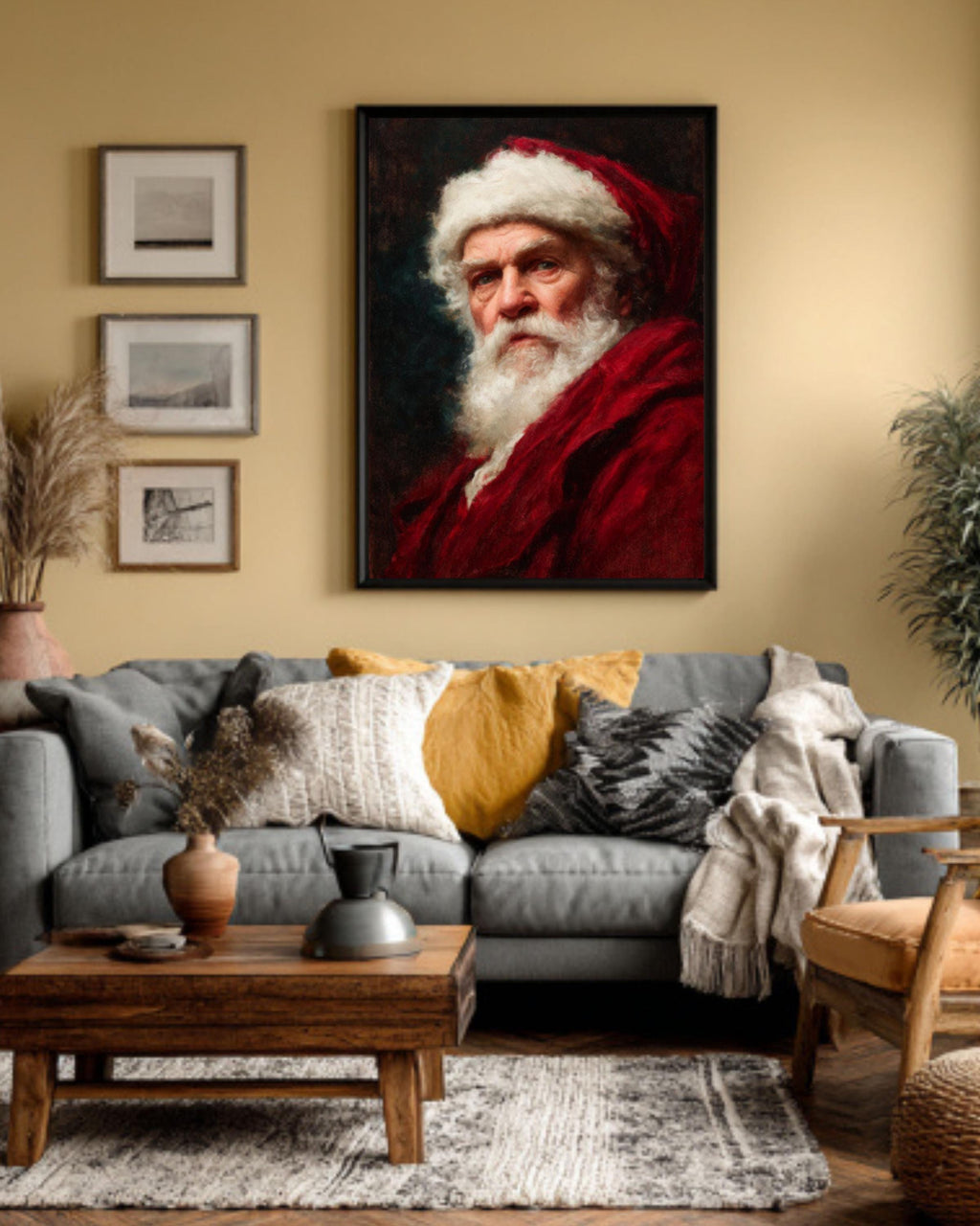 Vintage Santa Claus Oil Painting – Classic Christmas Wall Art Print