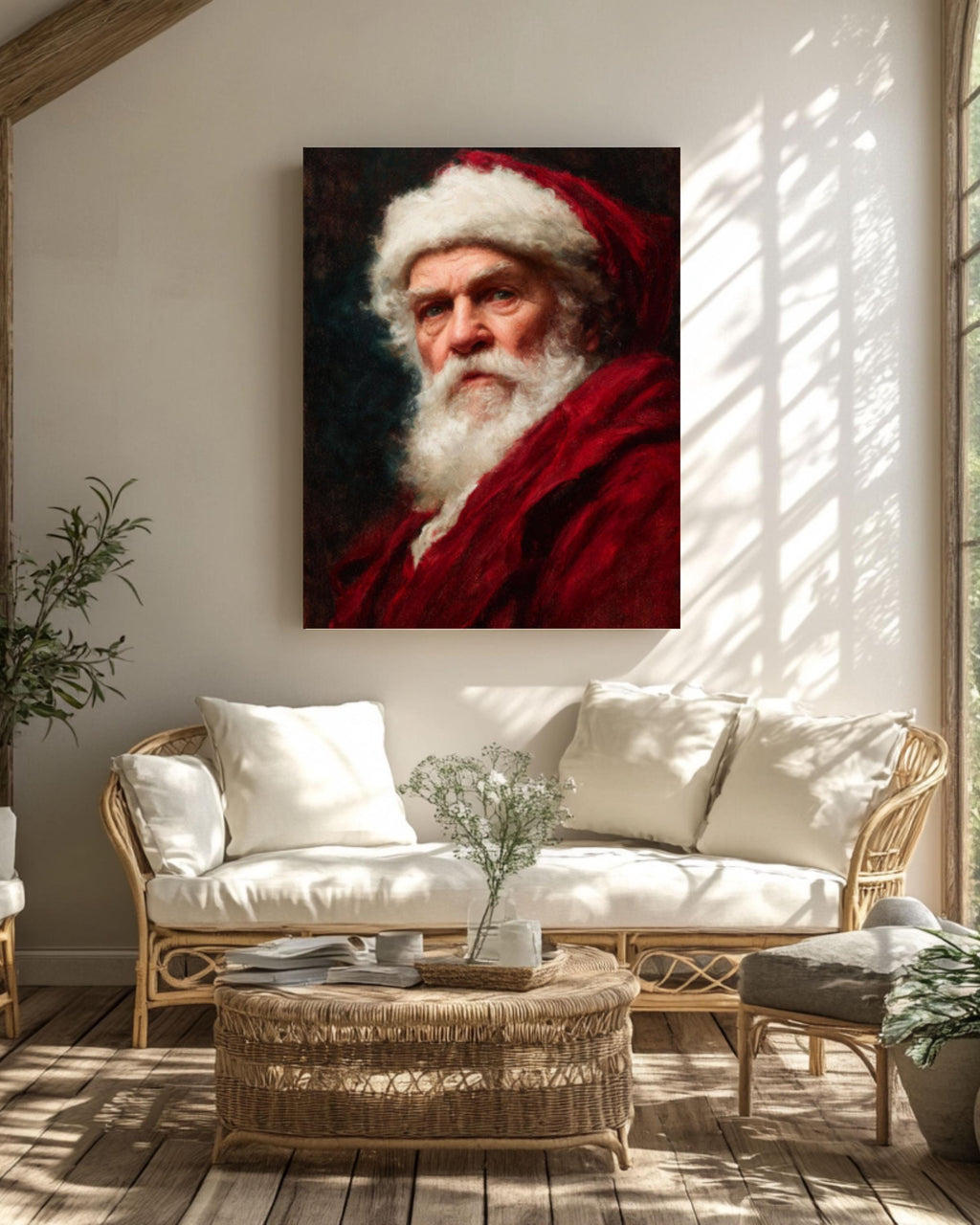 Vintage Santa Claus Oil Painting – Classic Christmas Wall Art Print