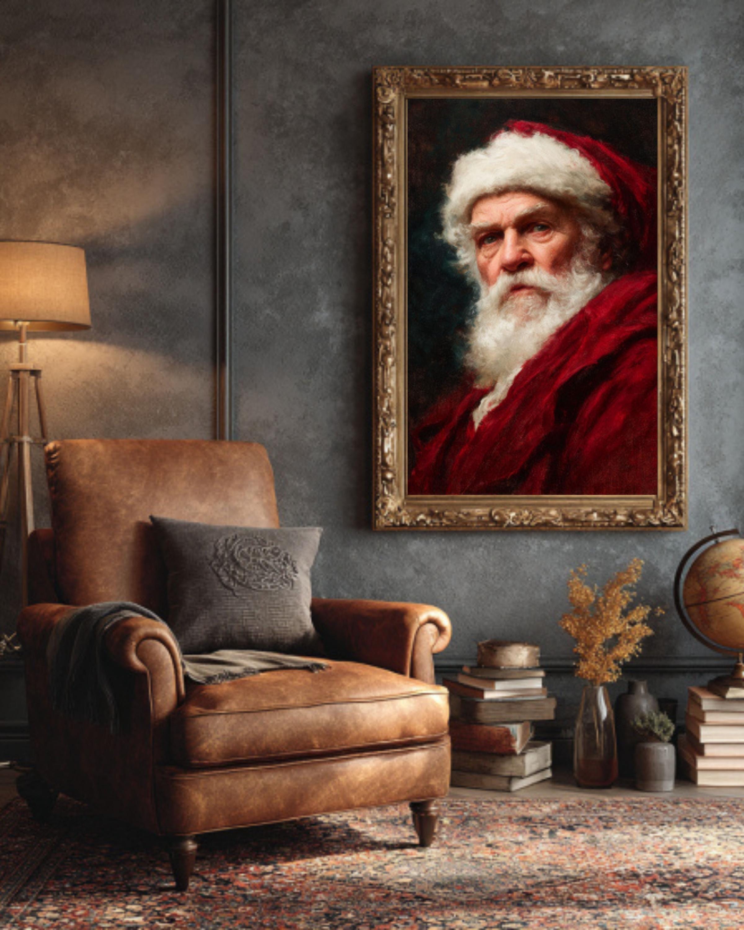 Vintage Santa Claus Oil Painting – Classic Christmas Wall Art Print