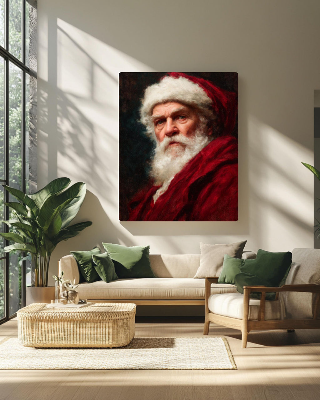 Vintage Santa Claus Oil Painting – Classic Christmas Wall Art Print