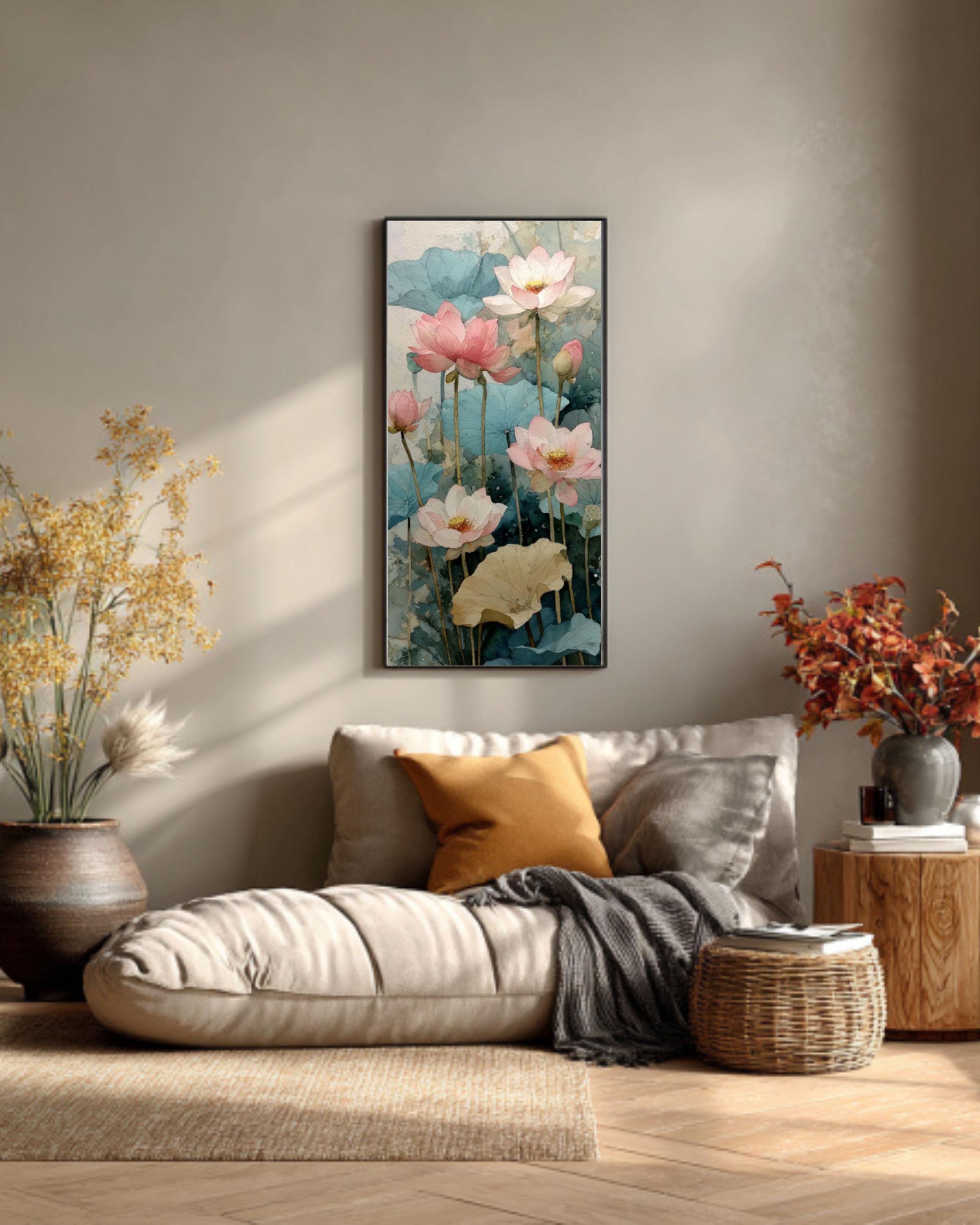 Lotus Flower Watercolor Wall Art – Soft Pink Botanical Canvas Print