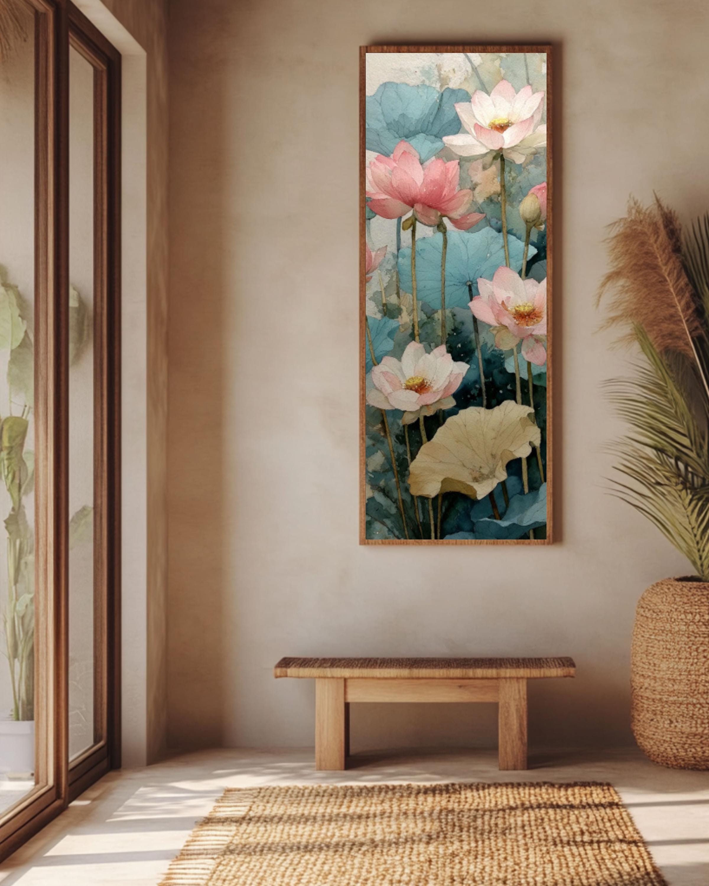 Lotus Flower Watercolor Wall Art – Soft Pink Botanical Canvas Print
