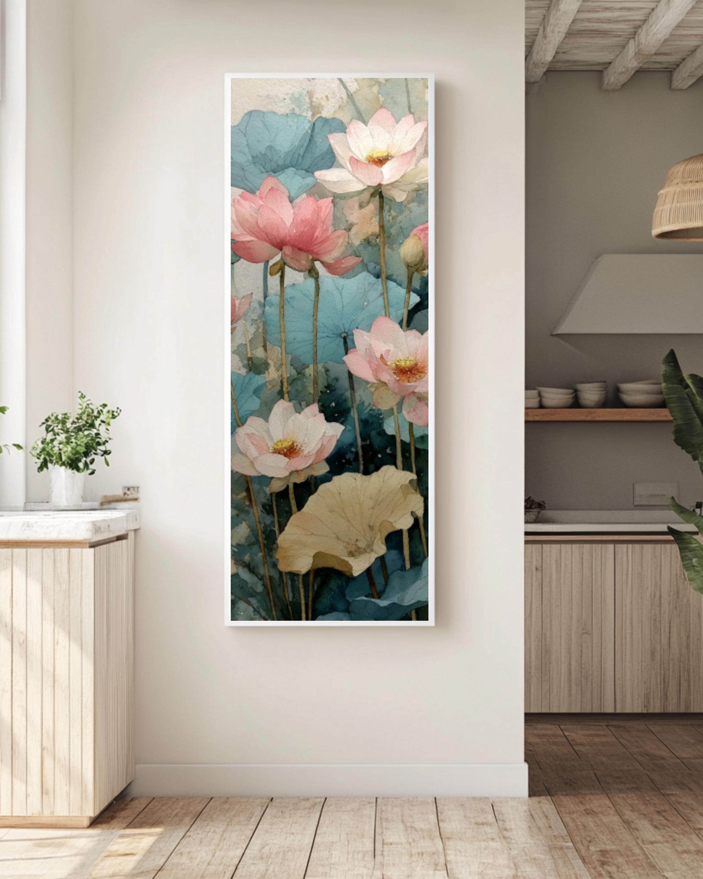 Lotus Flower Watercolor Wall Art – Soft Pink Botanical Canvas Print