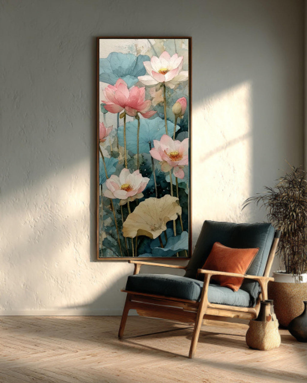 Lotus Flower Watercolor Wall Art – Soft Pink Botanical Canvas Print