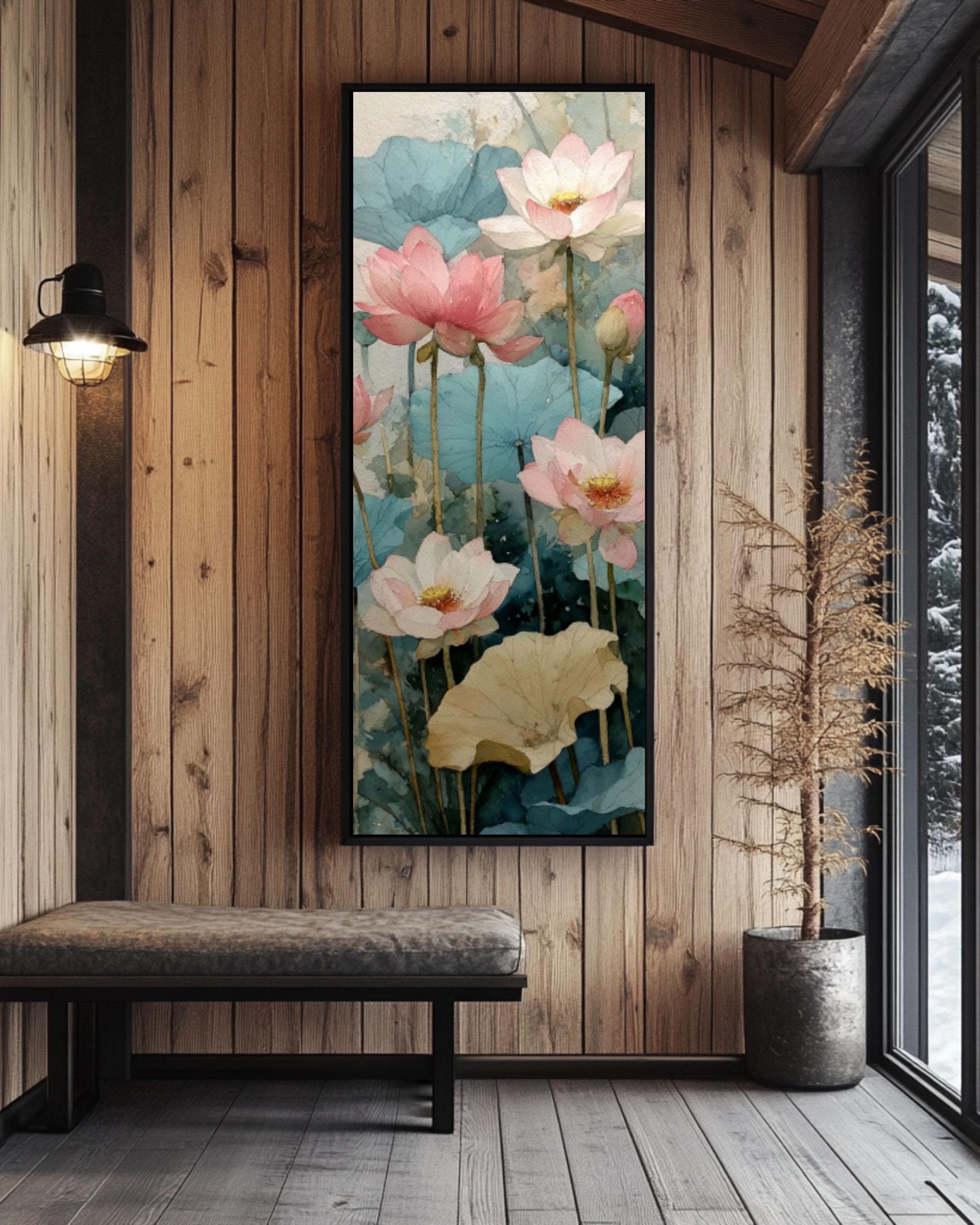 Lotus Flower Watercolor Wall Art – Soft Pink Botanical Canvas Print
