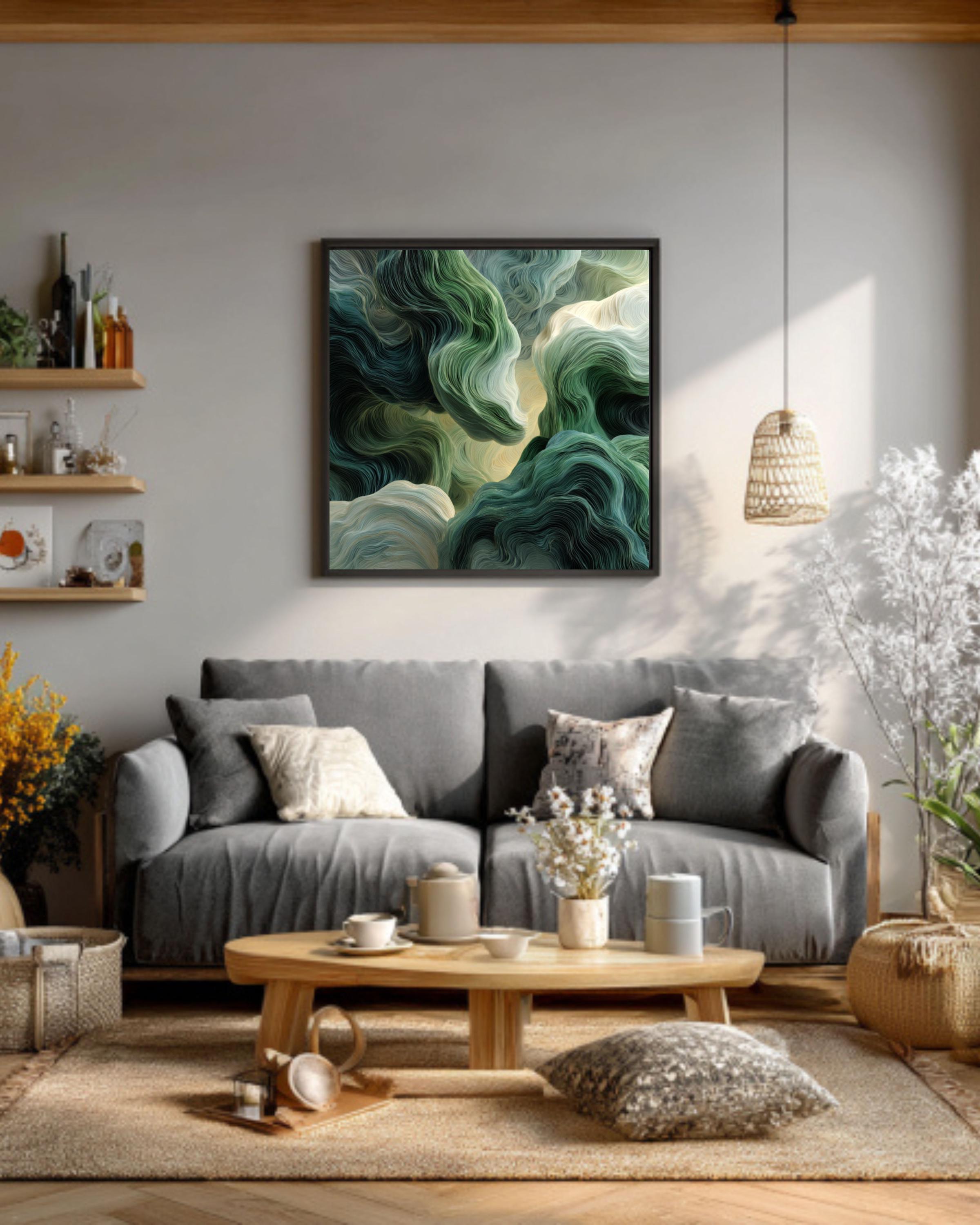 Green and Gray Abstract Wall Art – Fluid Organic Modern Canvas