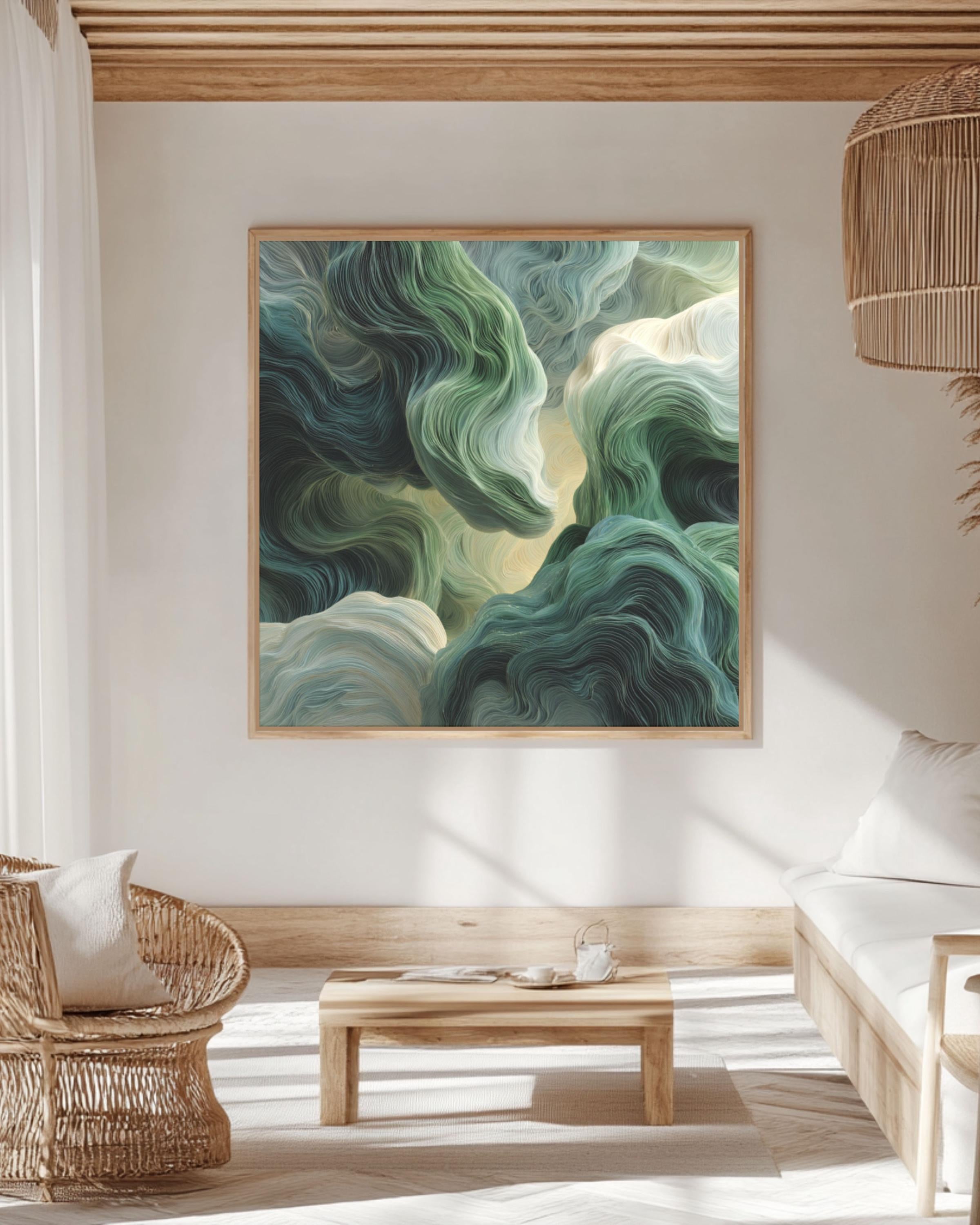 Green and Gray Abstract Wall Art – Fluid Organic Modern Canvas