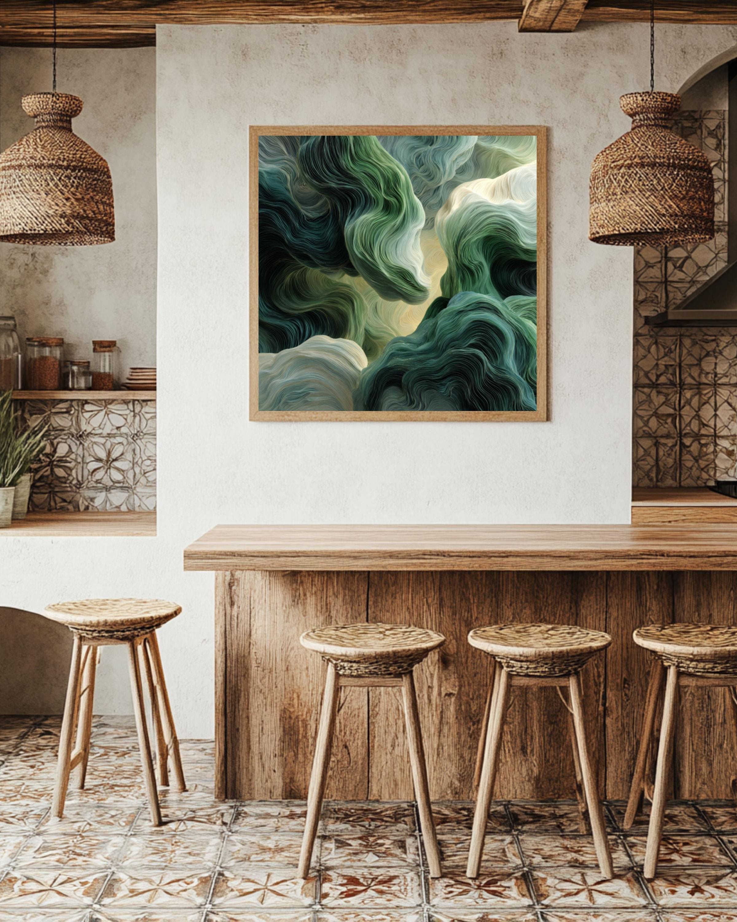 Green and Gray Abstract Wall Art – Fluid Organic Modern Canvas