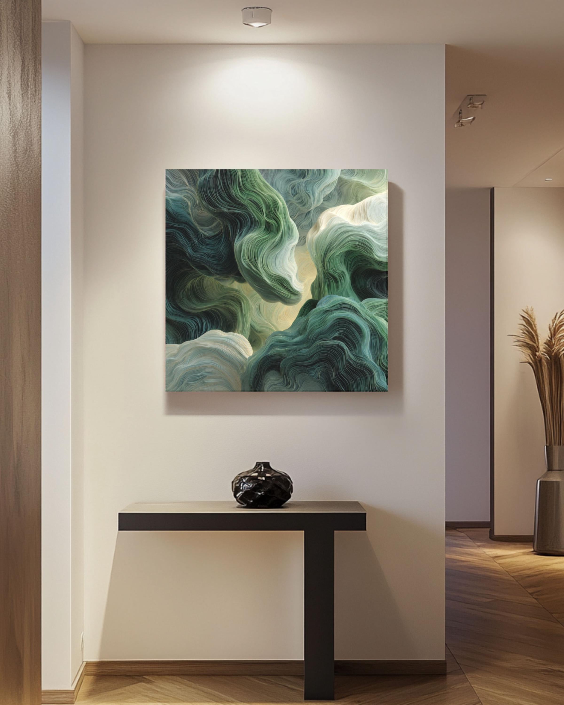 Green and Gray Abstract Wall Art – Fluid Organic Modern Canvas