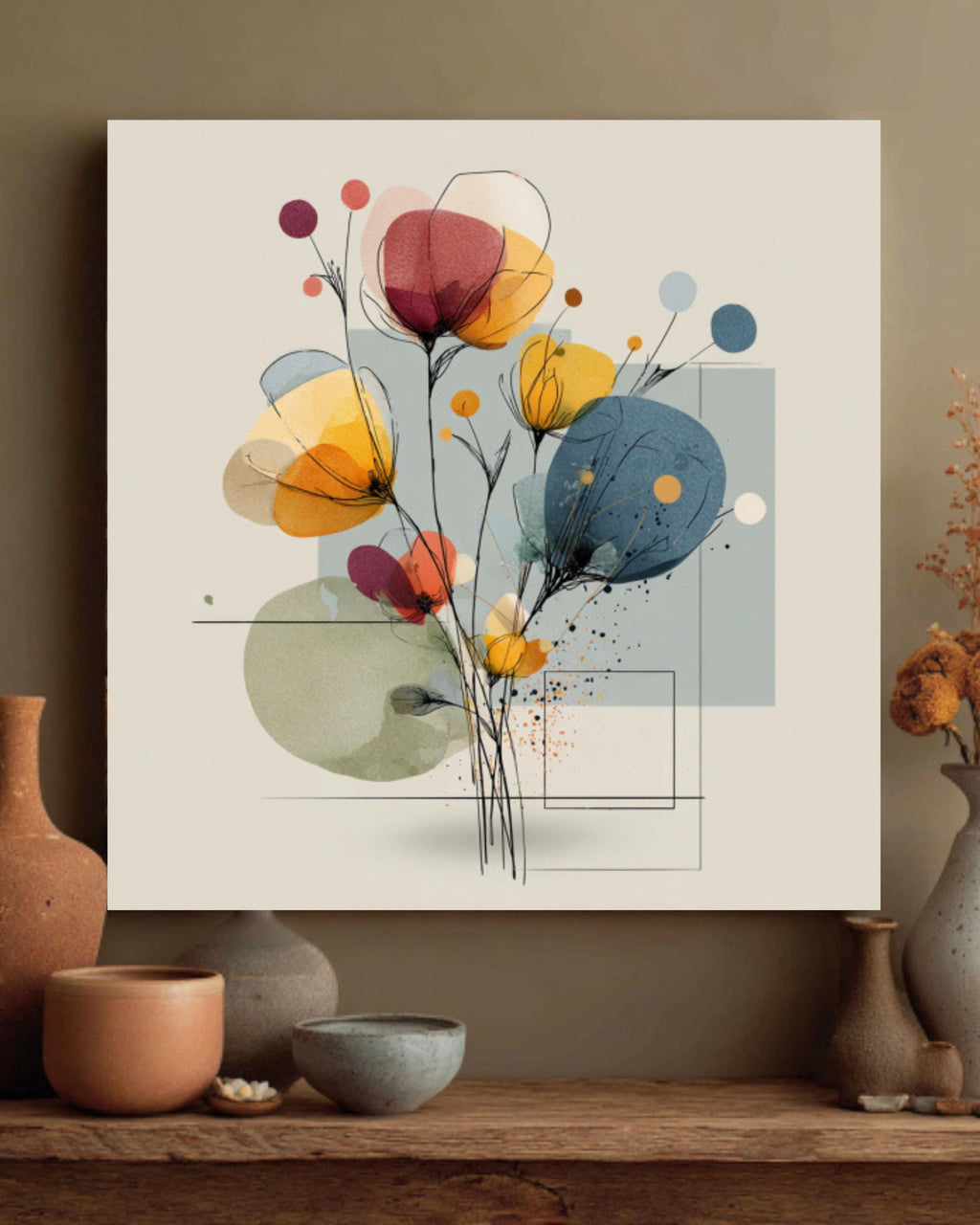 Abstract Pastel Floral Line Art Wall Print for Modern Home Decor