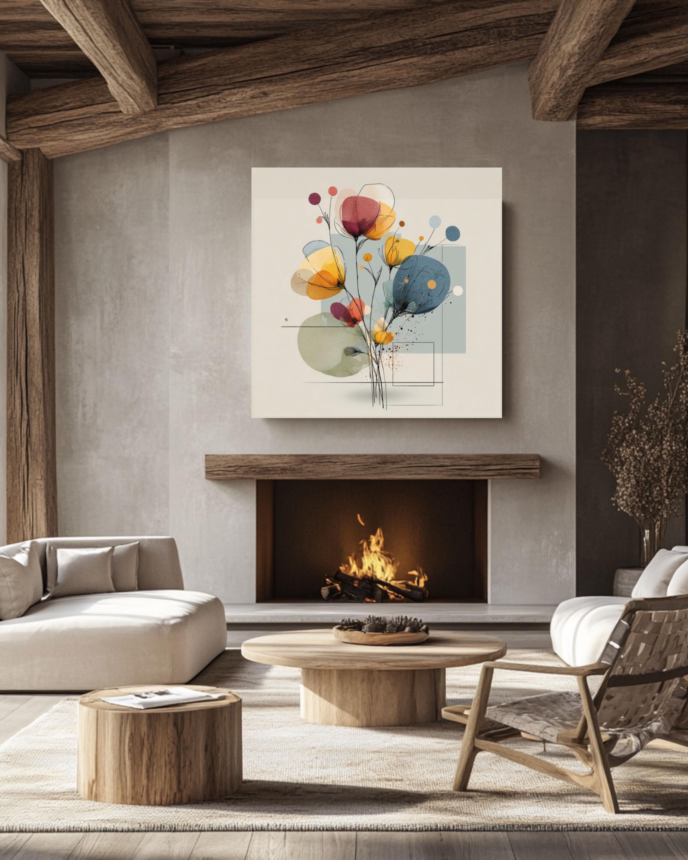 Abstract Pastel Floral Line Art Wall Print for Modern Home Decor