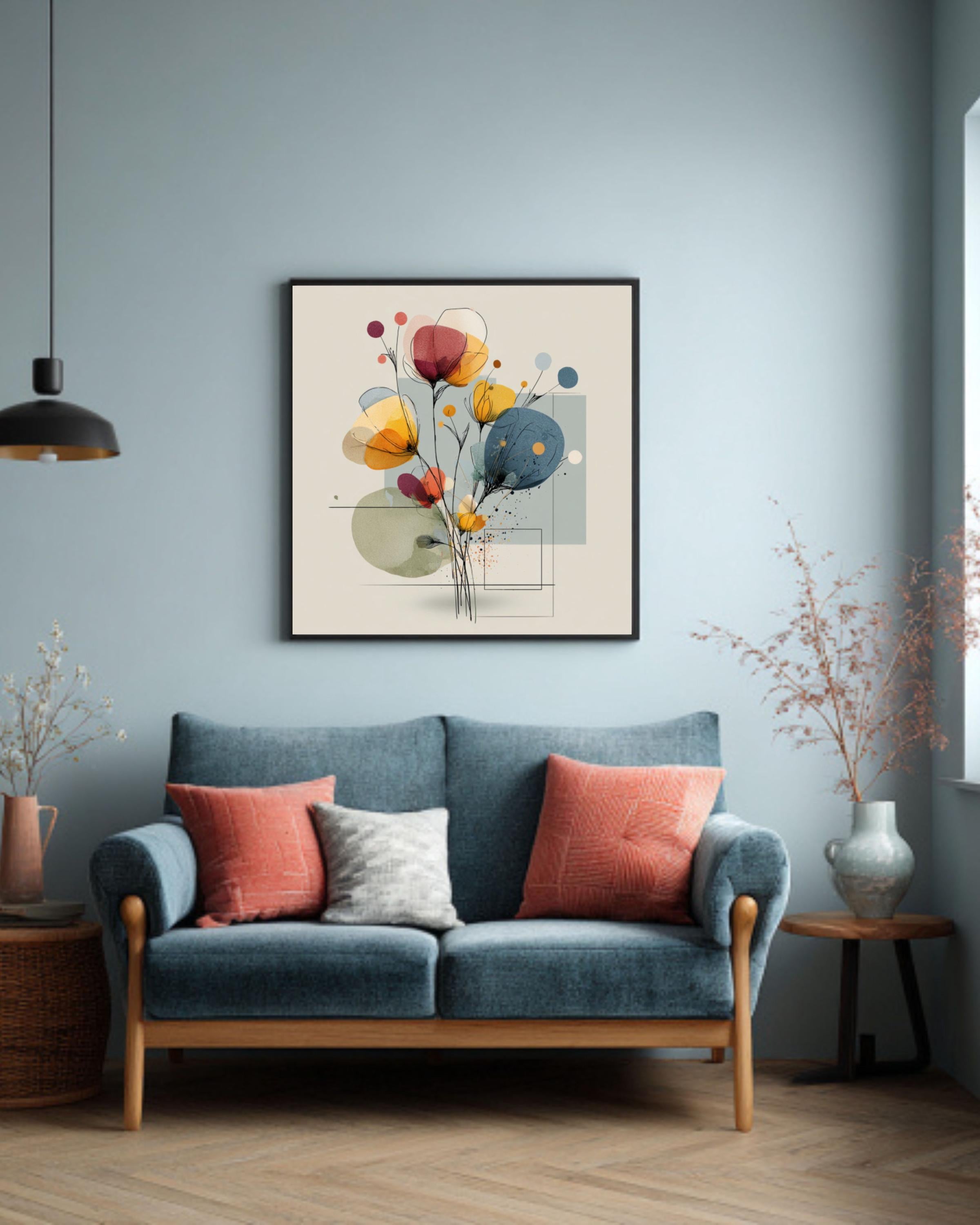abstract pastel floral line art wall print modern home decor