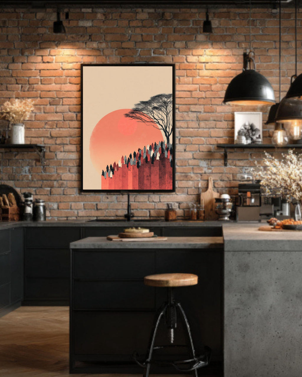Minimalist Islamic Art Print â€“ Warm Tone Hill Scene, Y2 Style Canvas Wall Art Print – Premium Home Decor