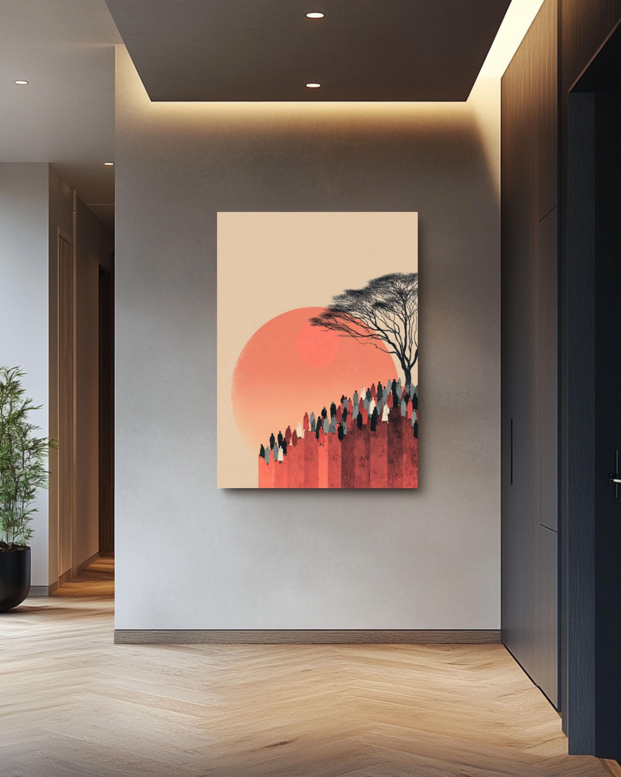 Minimalist Islamic Art Print â€“ Warm Tone Hill Scene, Y2 Style Canvas Wall Art Print – Premium Home Decor