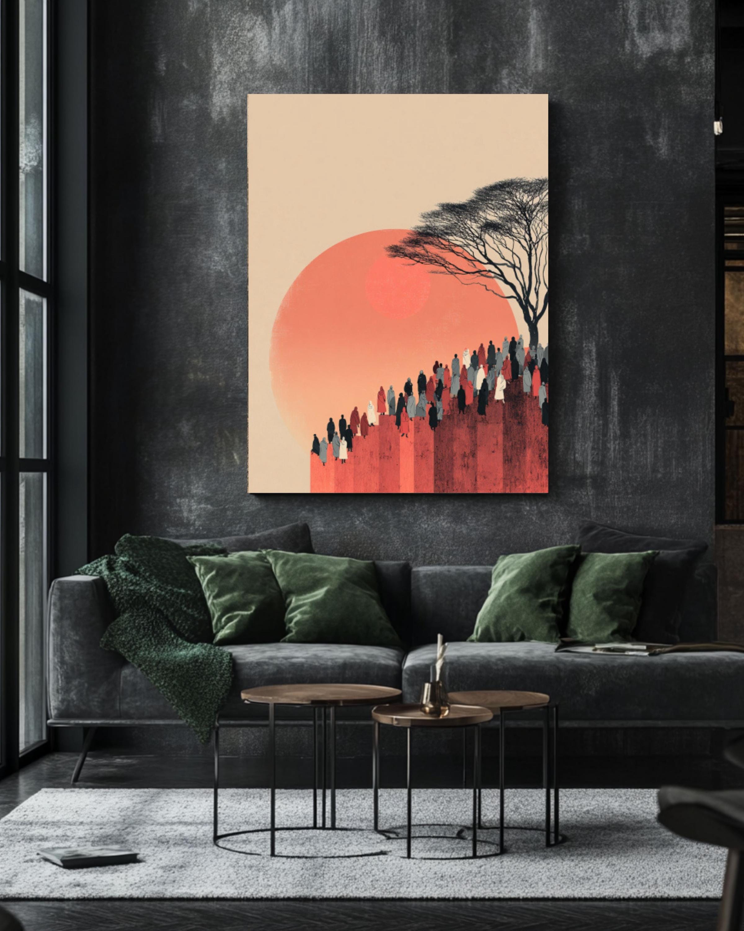 Minimalist Islamic Art Print â€“ Warm Tone Hill Scene, Y2 Style Canvas Wall Art Print – Premium Home Decor