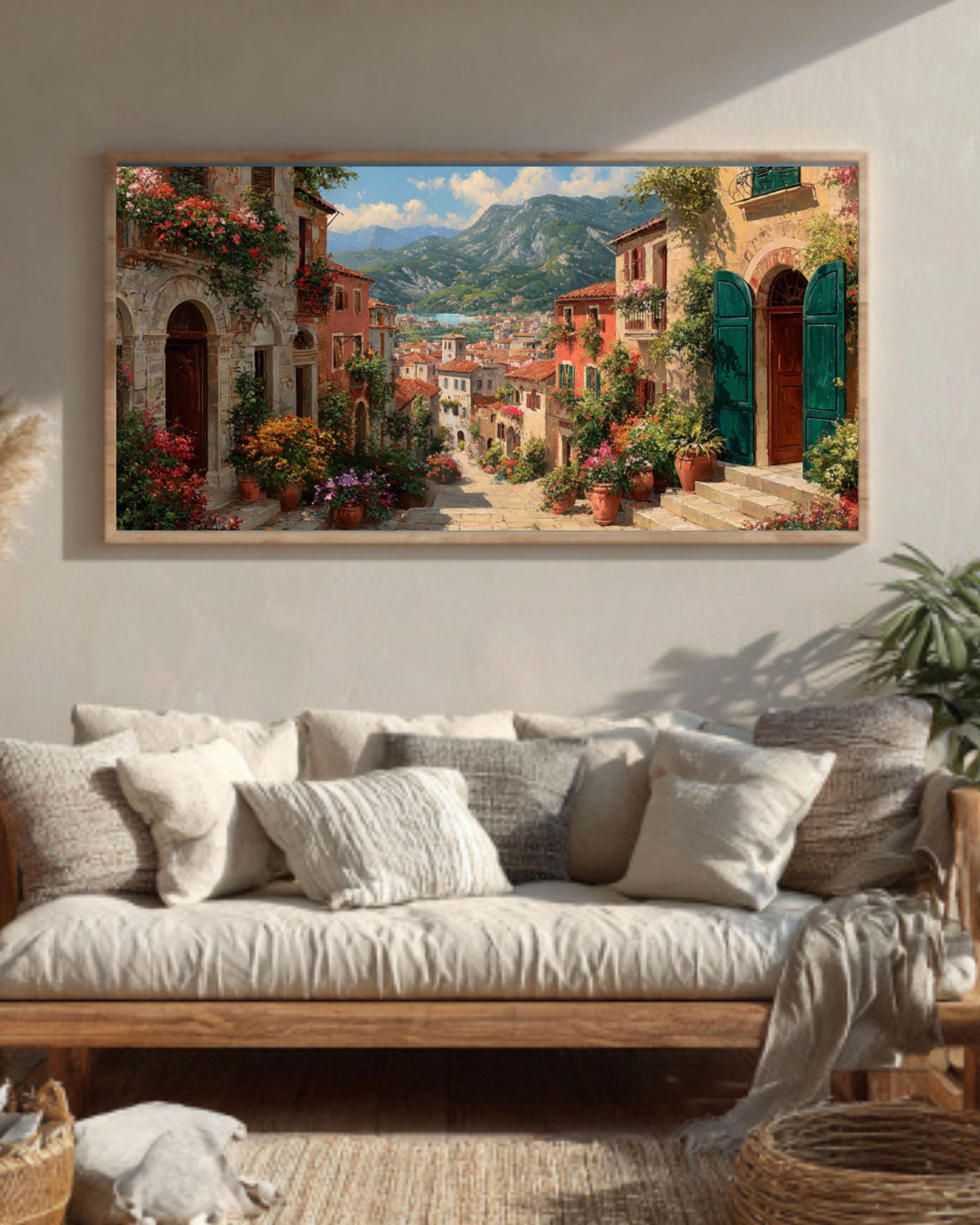Italian Village Wall Art – Floral Doorway Cottage Canvas Print