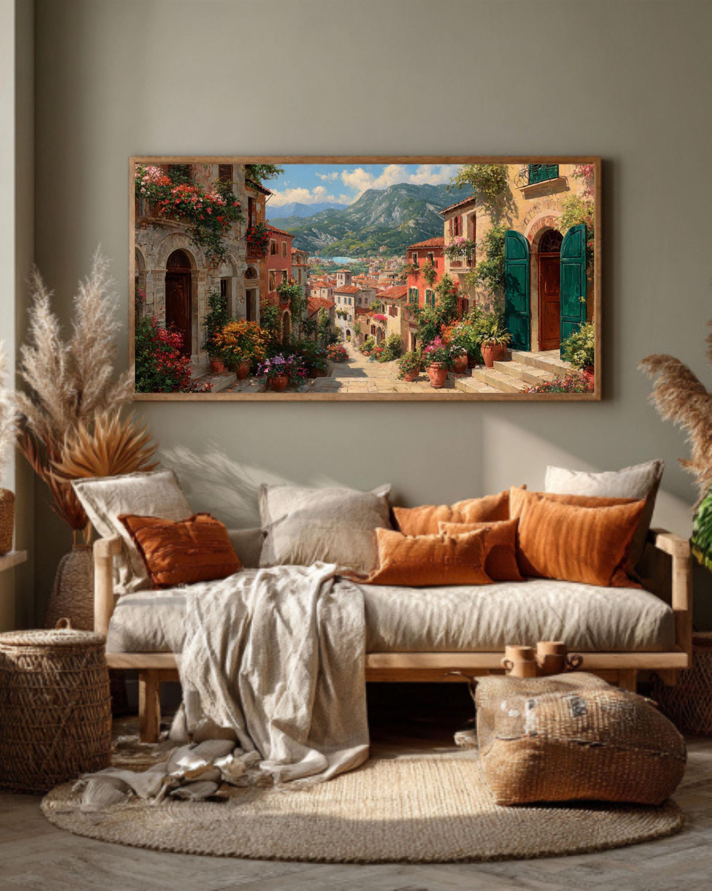 Italian Village Wall Art – Floral Doorway Cottage Canvas Print