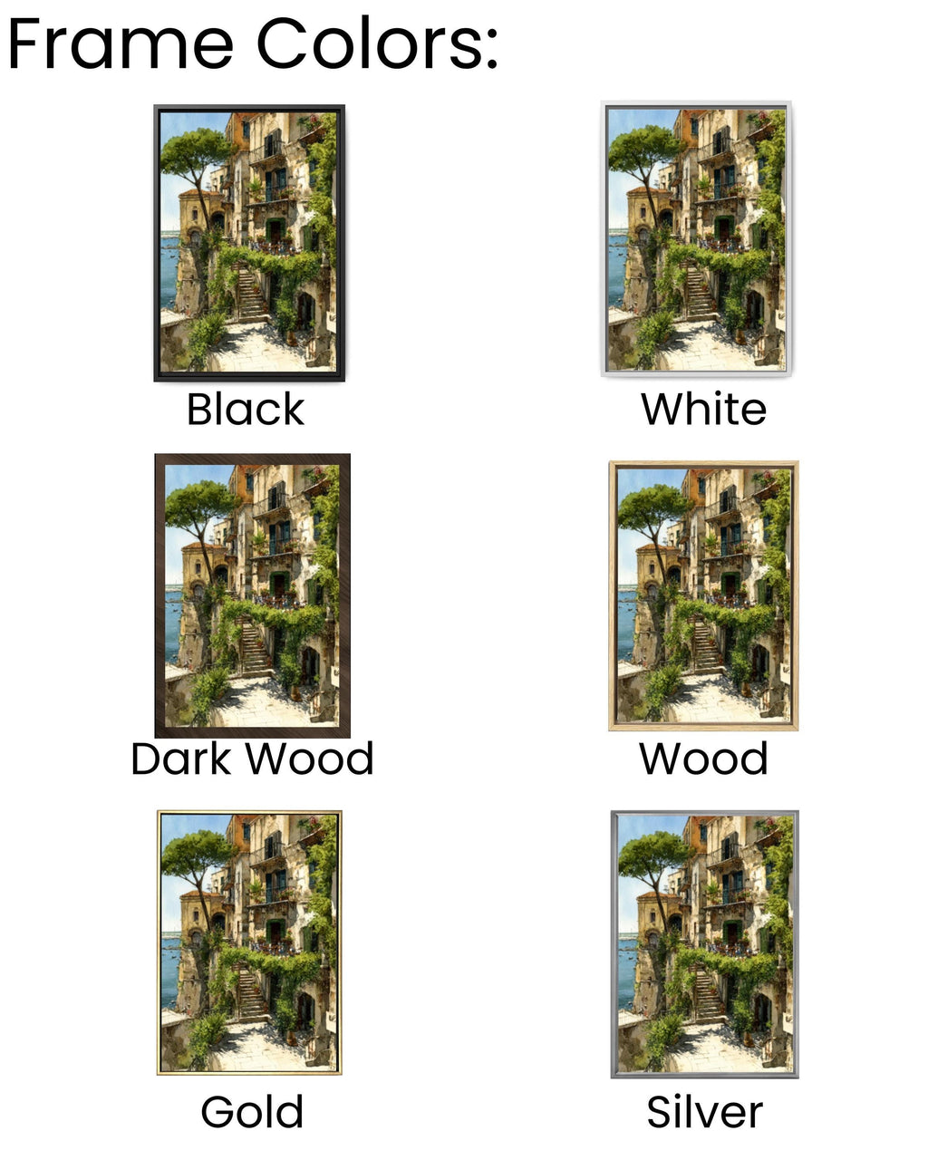 Italian Coastal Town Watercolor Wall Art – Cliffside Village Landscape Canvas Print
