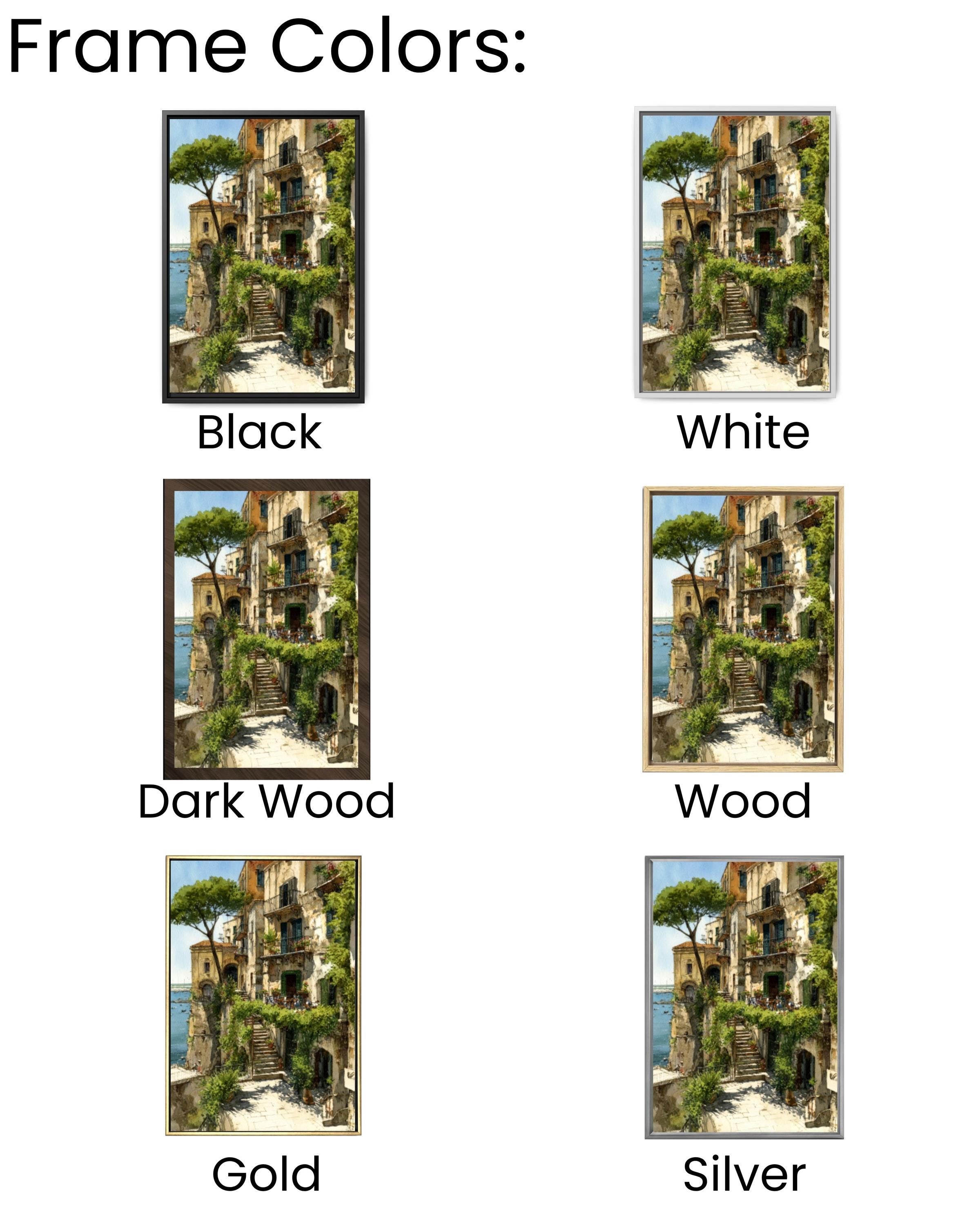 Italian Coastal Town Watercolor Wall Art – Cliffside Village Landscape Canvas Print