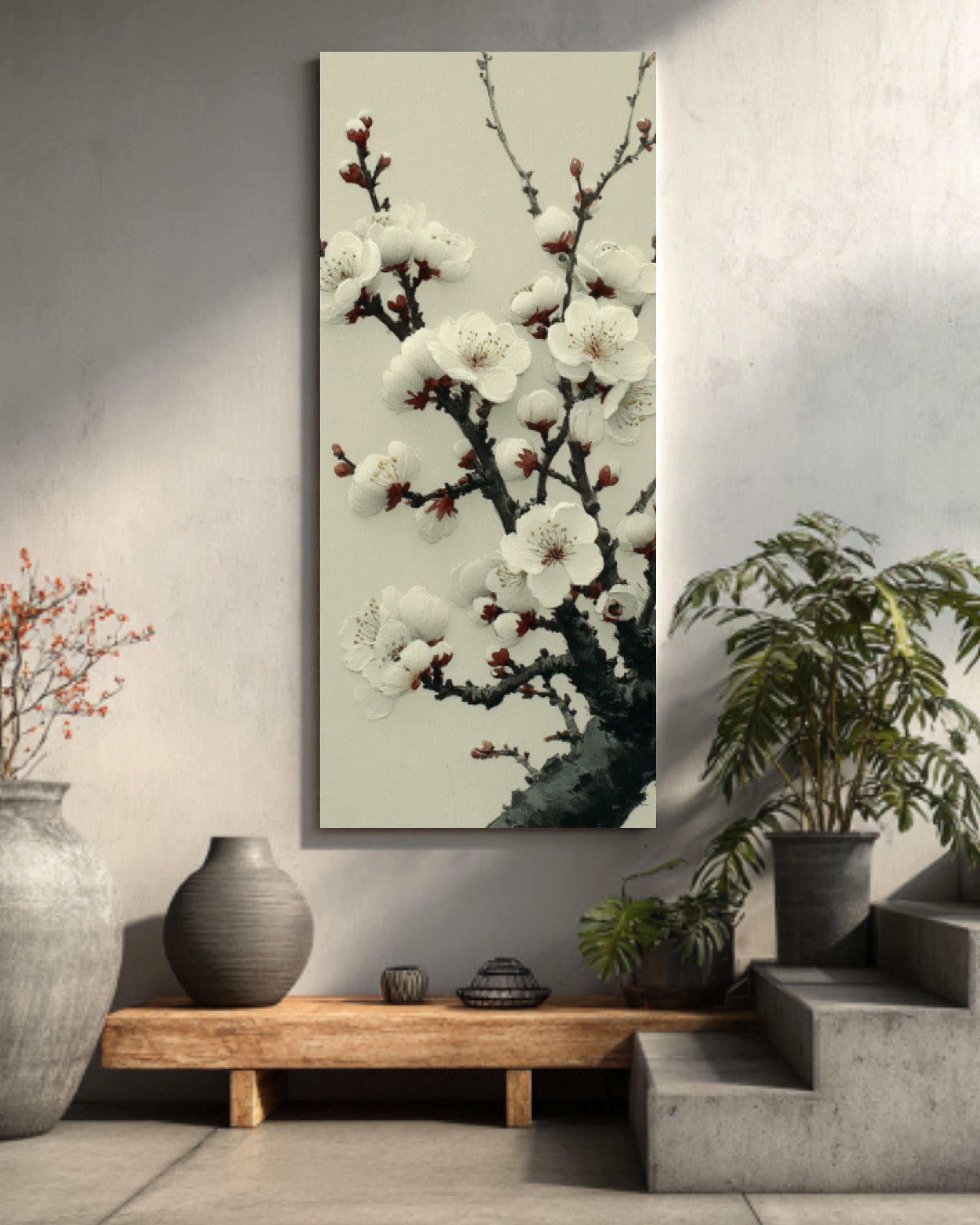 Wu Guanzhong-Inspired Plum Blossom Ink Art Print – Minimalist Asian Decor