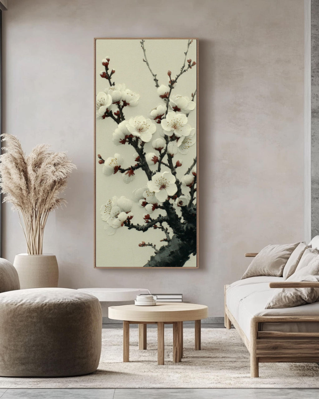Wu Guanzhong-Inspired Plum Blossom Ink Art Print – Minimalist Asian Decor