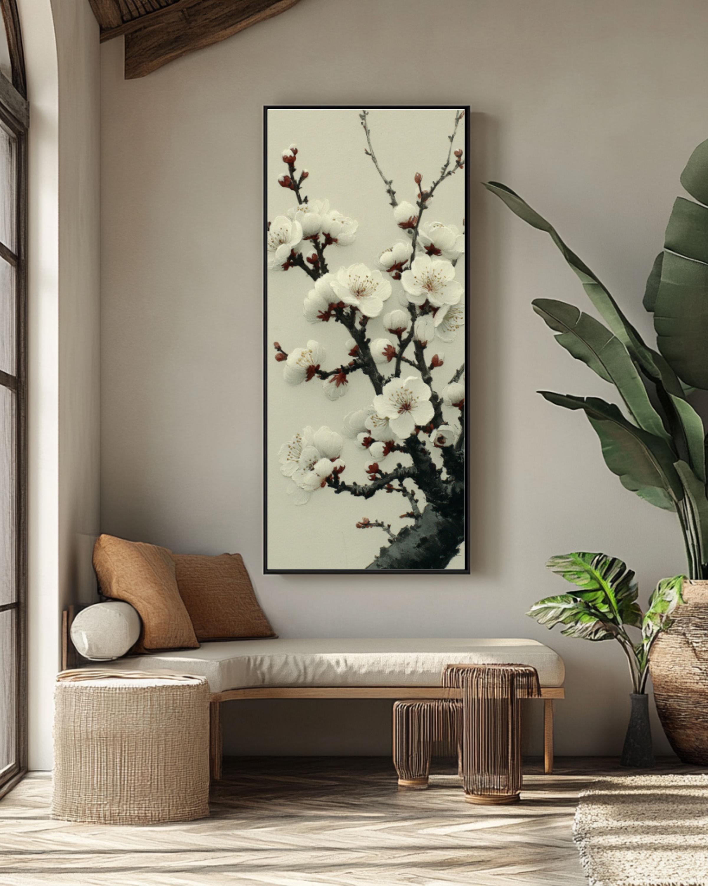Wu Guanzhong-Inspired Plum Blossom Ink Art Print – Minimalist Asian Decor