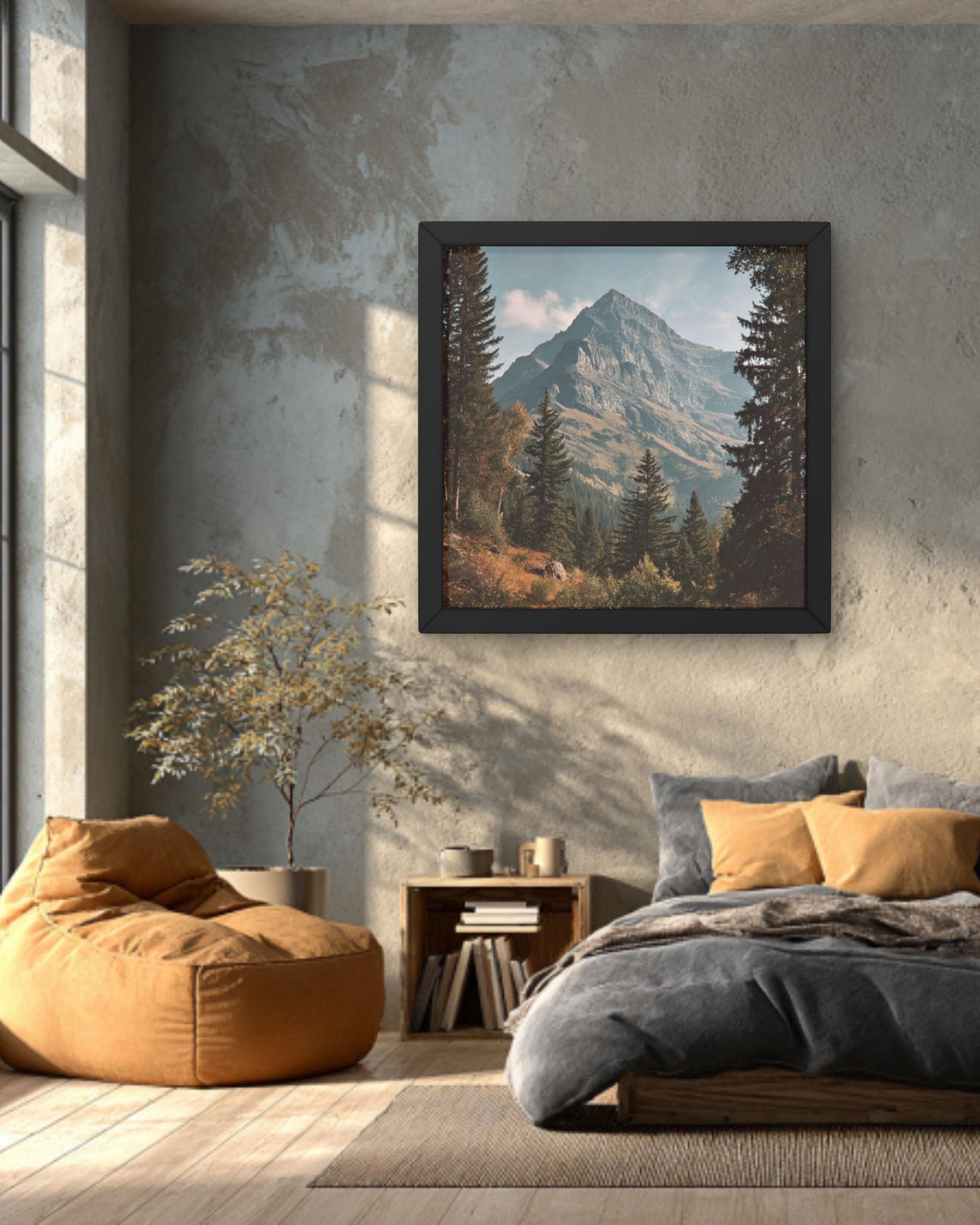 vintage glacier peak print grainy autumn mountain landscape