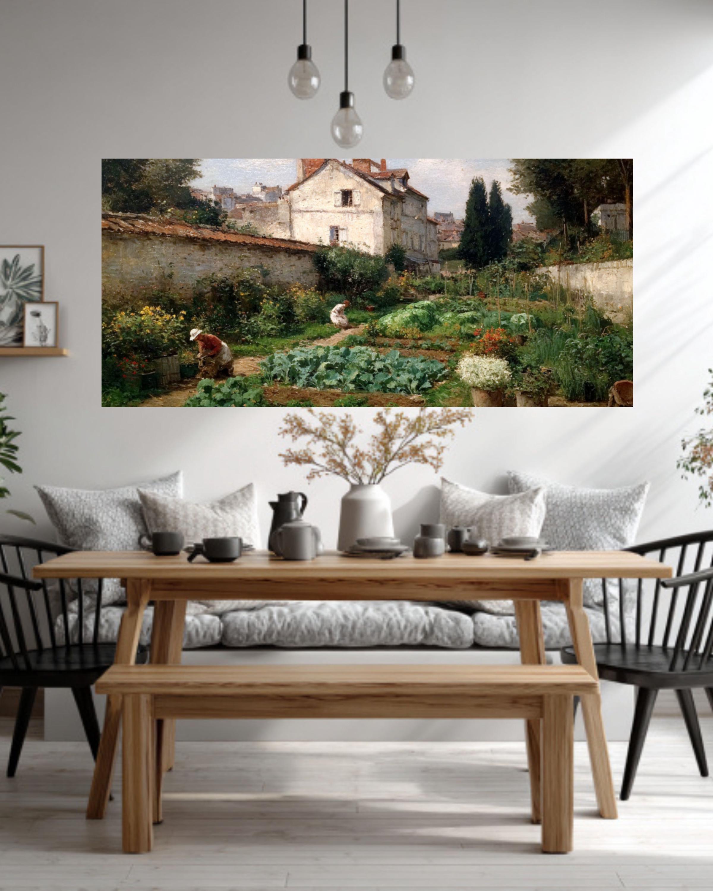 Impressionist Garden Scene Canvas Art – Pissarro Style Wall Decor