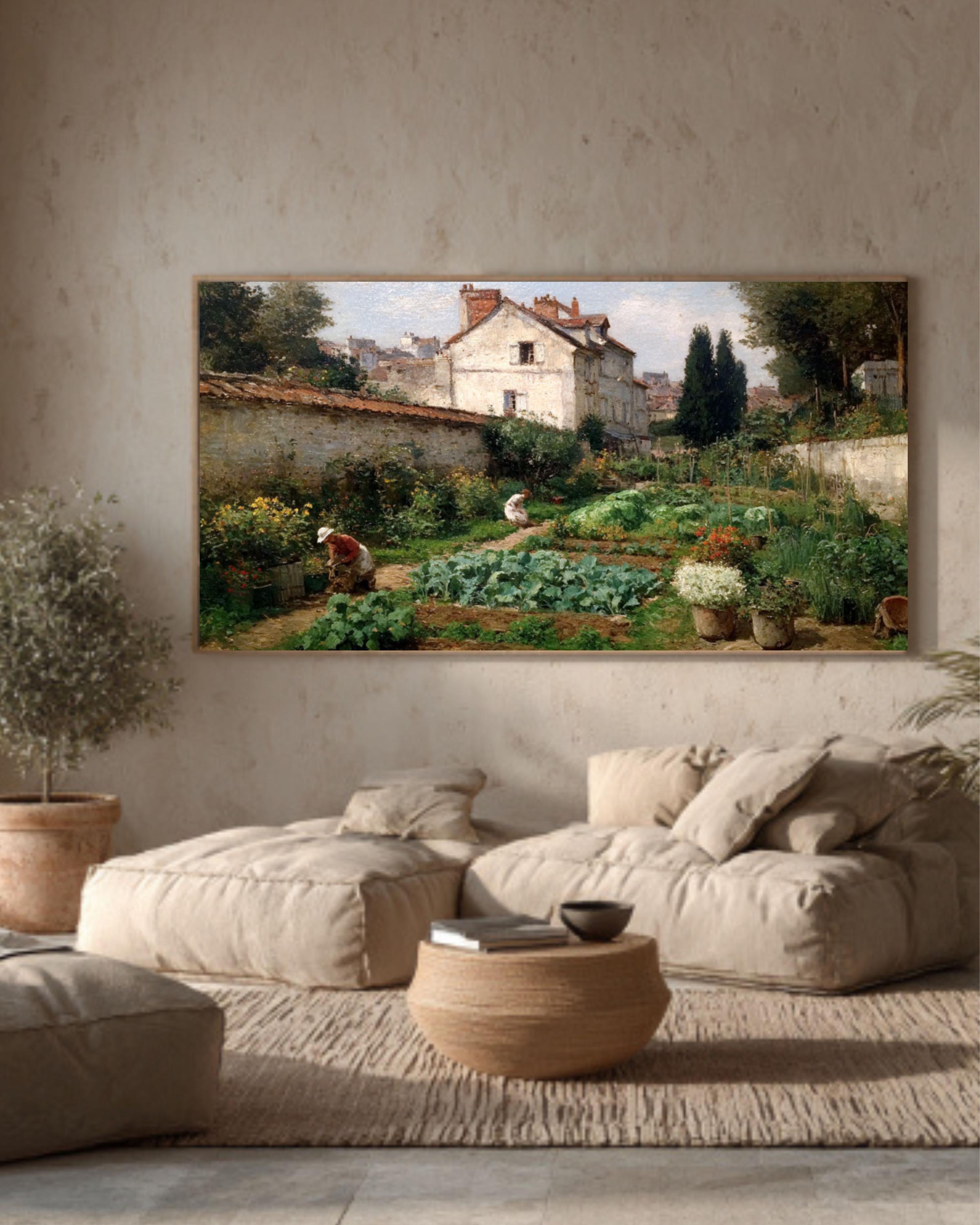 Impressionist Garden Scene Canvas Art – Pissarro Style Wall Decor