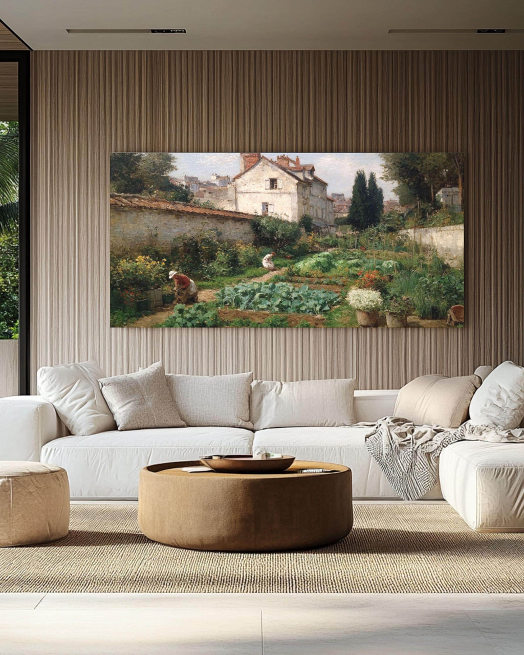 Impressionist Garden Scene Canvas Art – Pissarro Style Wall Decor