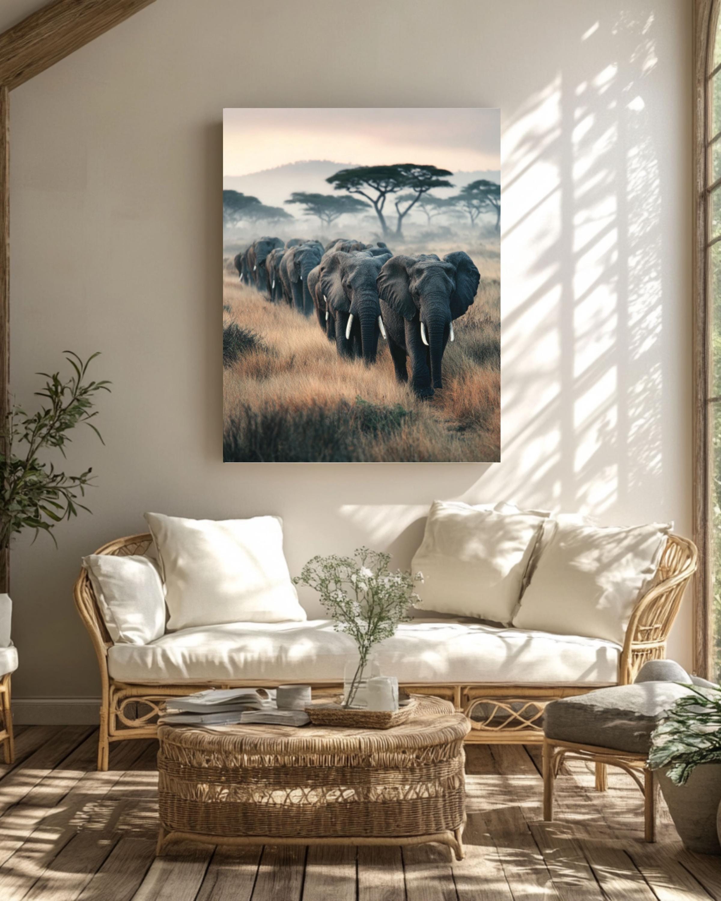 Elephant Herd African Savanna Wall Art – Elegant Wildlife Photo Print