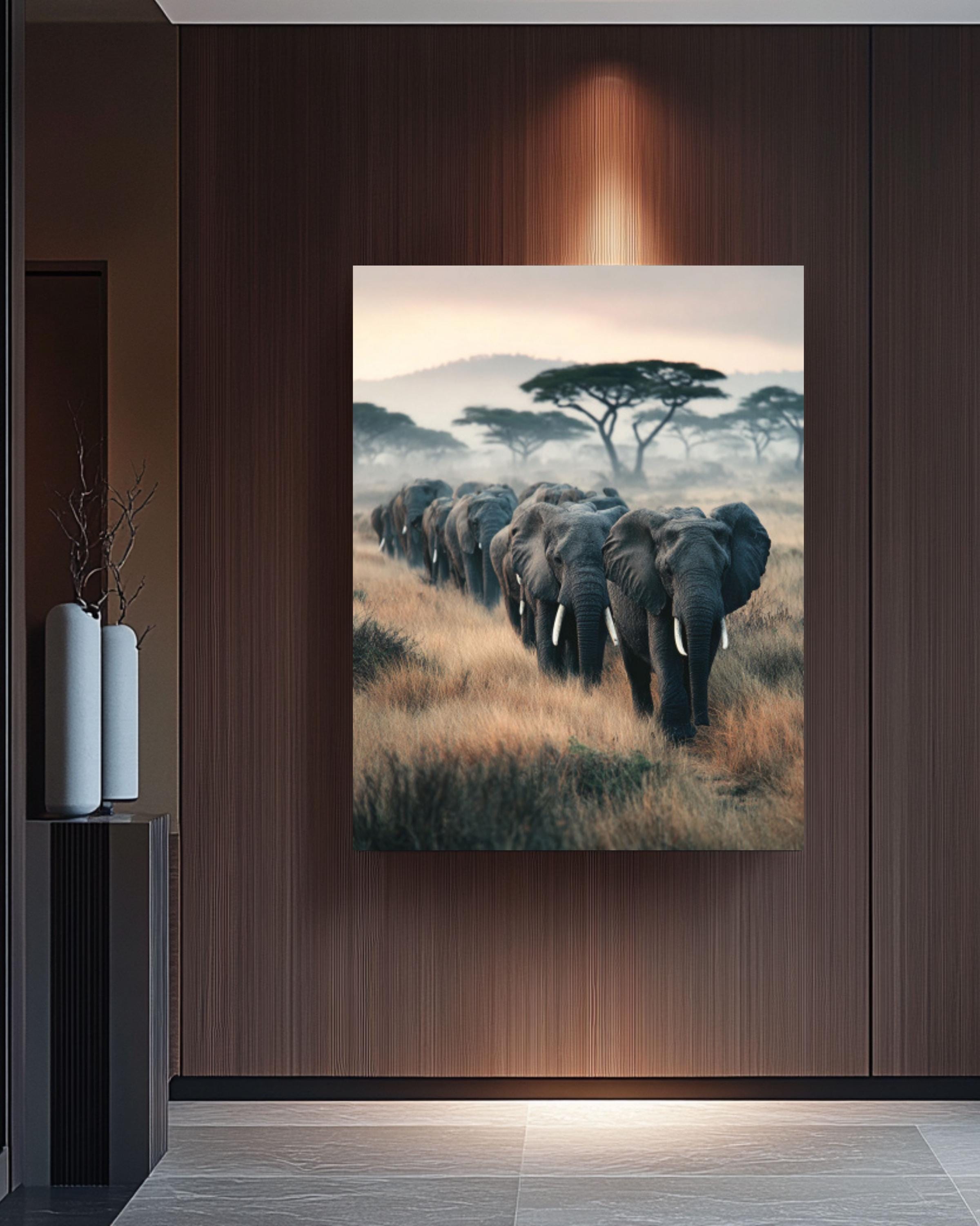 Elephant Herd African Savanna Wall Art – Elegant Wildlife Photo Print