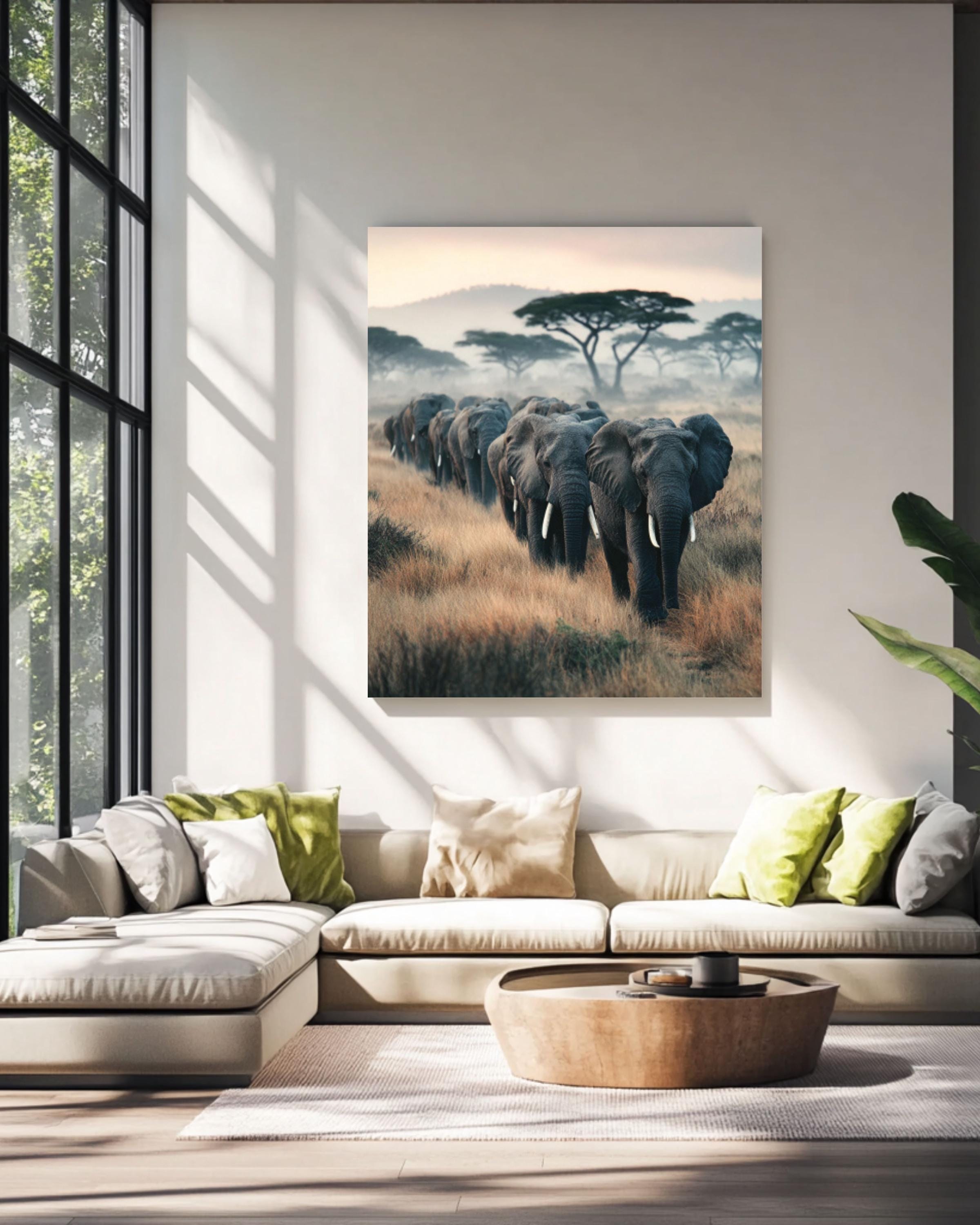 Elephant Herd African Savanna Wall Art – Elegant Wildlife Photo Print