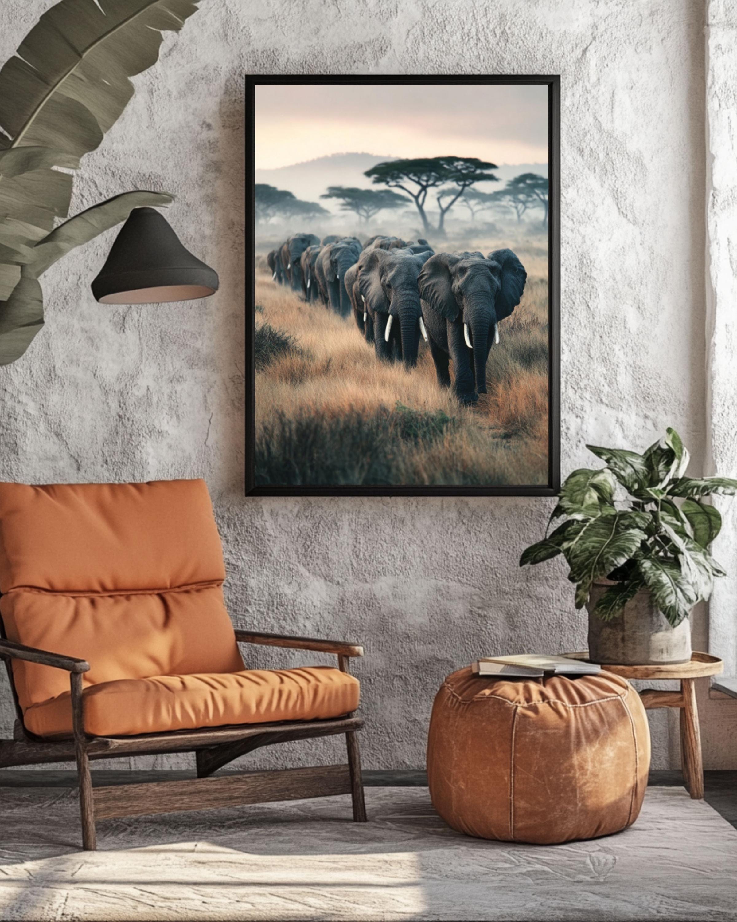 Elephant Herd African Savanna Wall Art – Elegant Wildlife Photo Print