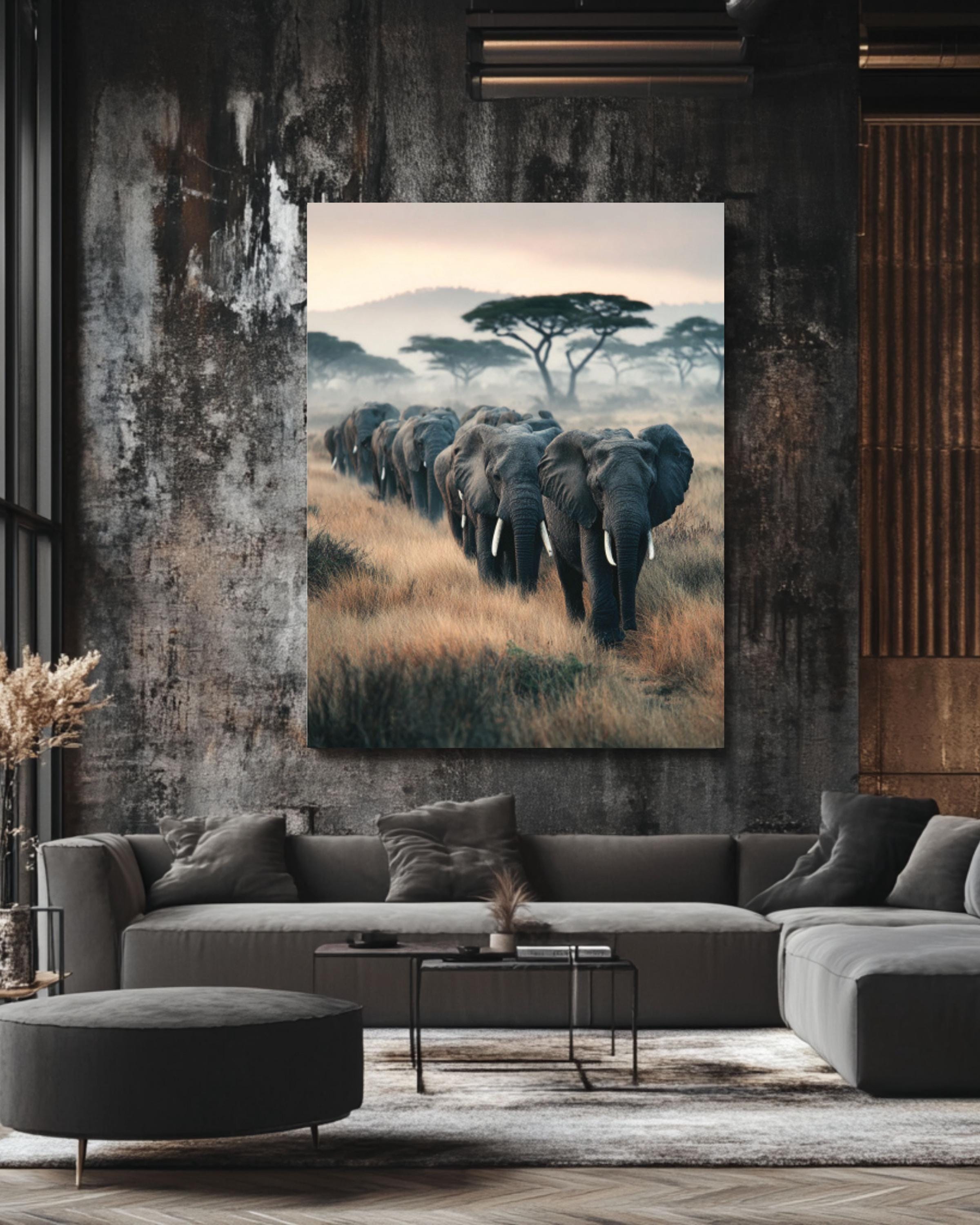 Elephant Herd African Savanna Wall Art – Elegant Wildlife Photo Print