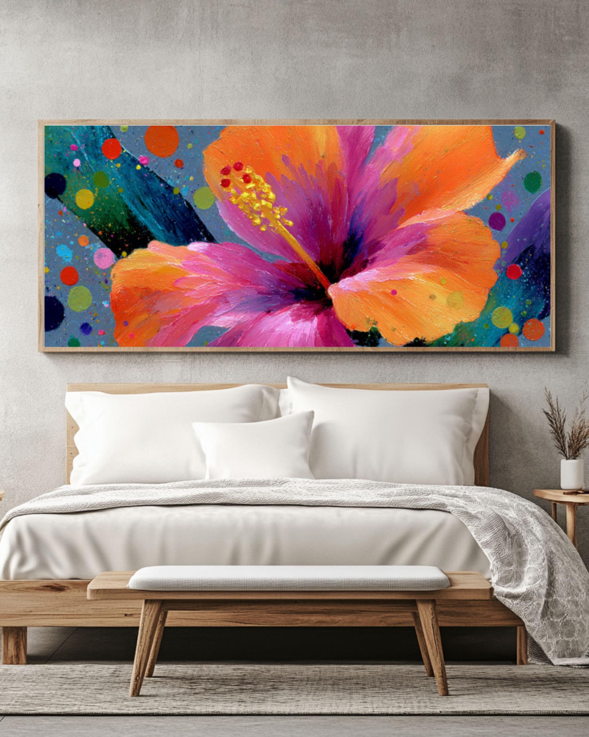 Abstract Hibiscus Flower Canvas Wall Art – Bold Floral Expressionist Home Decor