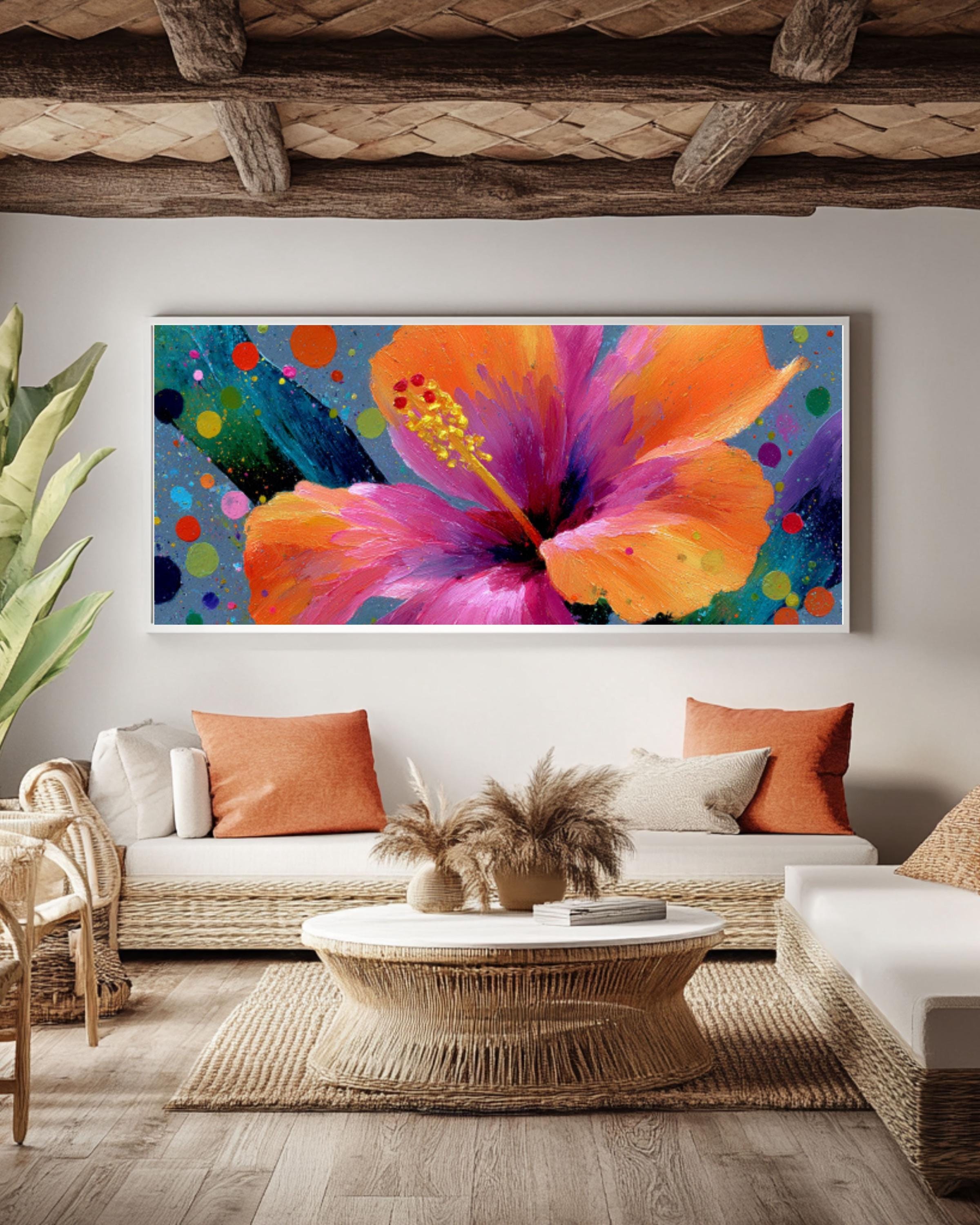 Abstract Hibiscus Flower Canvas Wall Art – Bold Floral Expressionist Home Decor