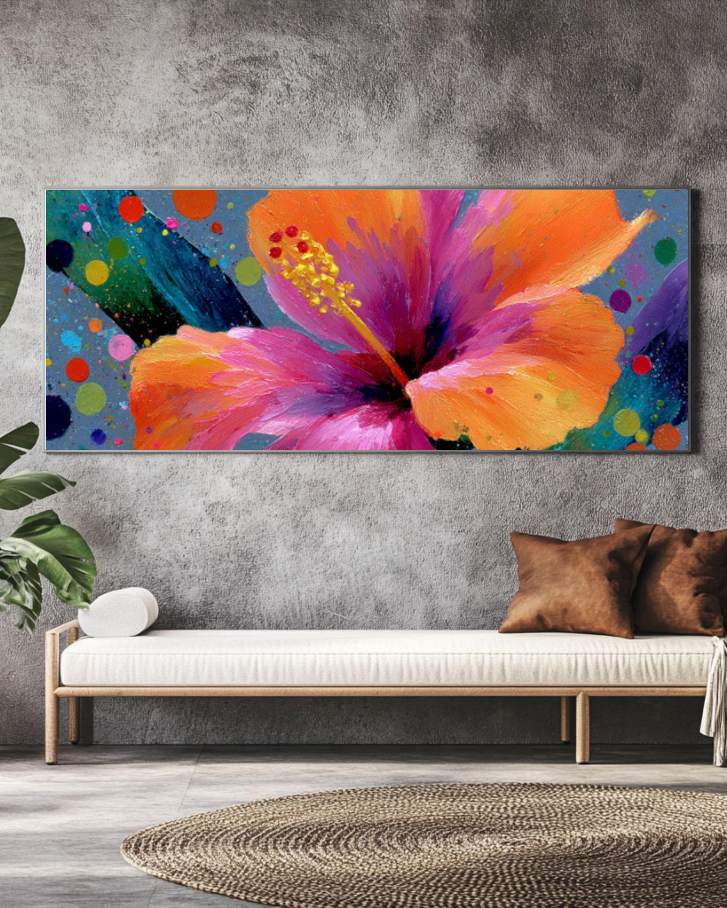 Abstract Hibiscus Flower Canvas Wall Art – Bold Floral Expressionist Home Decor