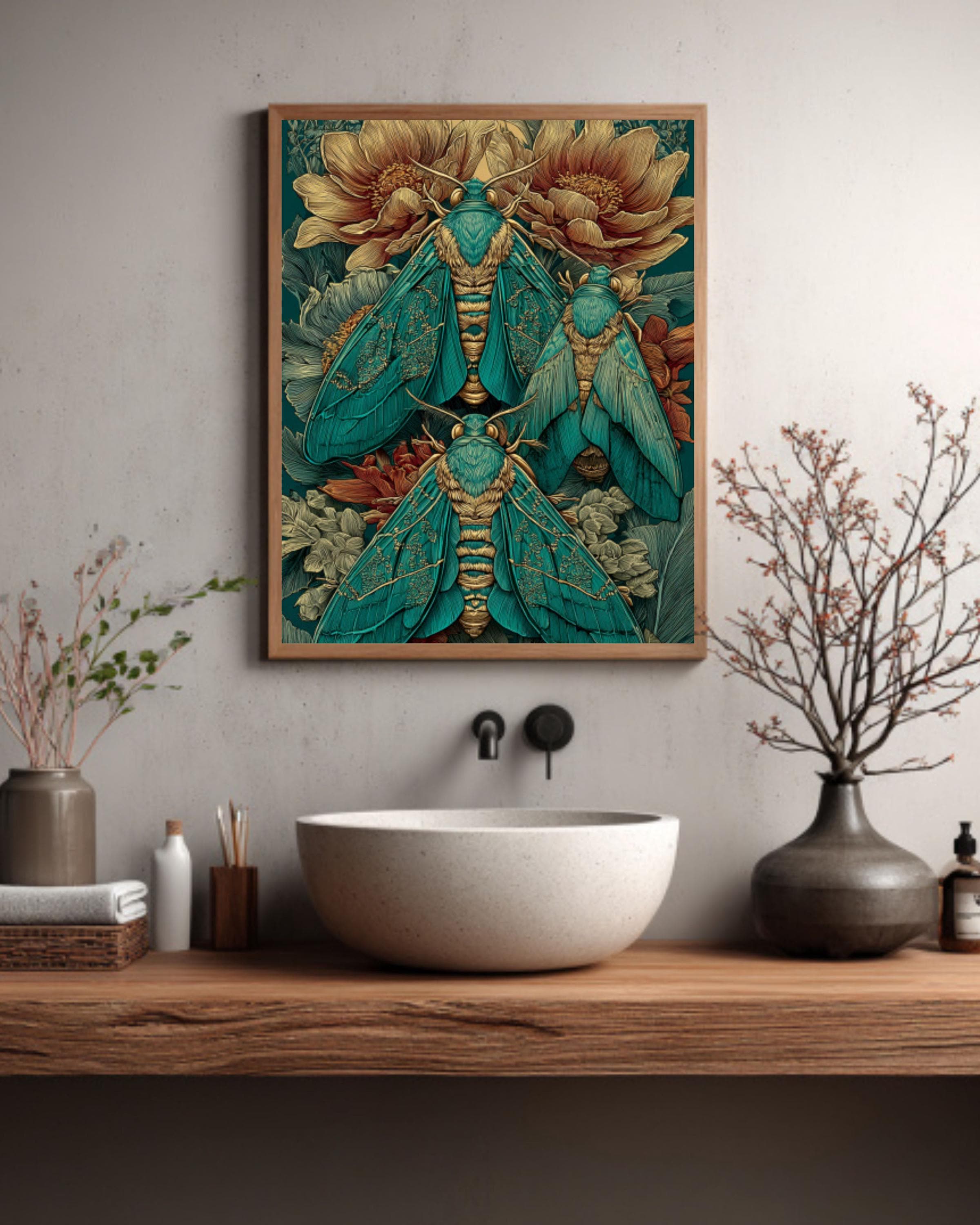 Victorian Moth Art Print â€“ Green & Gold Falero Style, Vintage Botanical Canvas Wall Art Print – Premium Home Decor