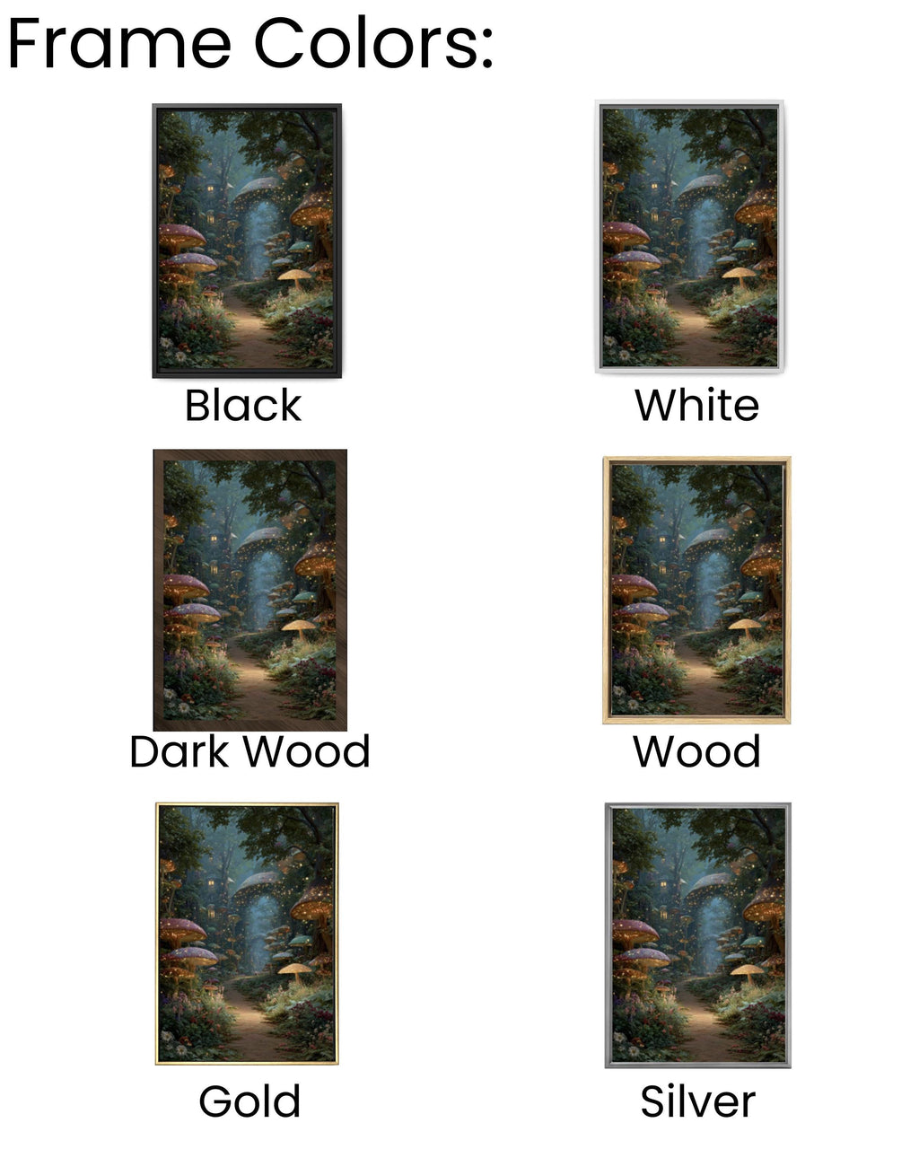 Enchanted Forest Path Wall Art – Glowing Mushrooms Fairy Village Print