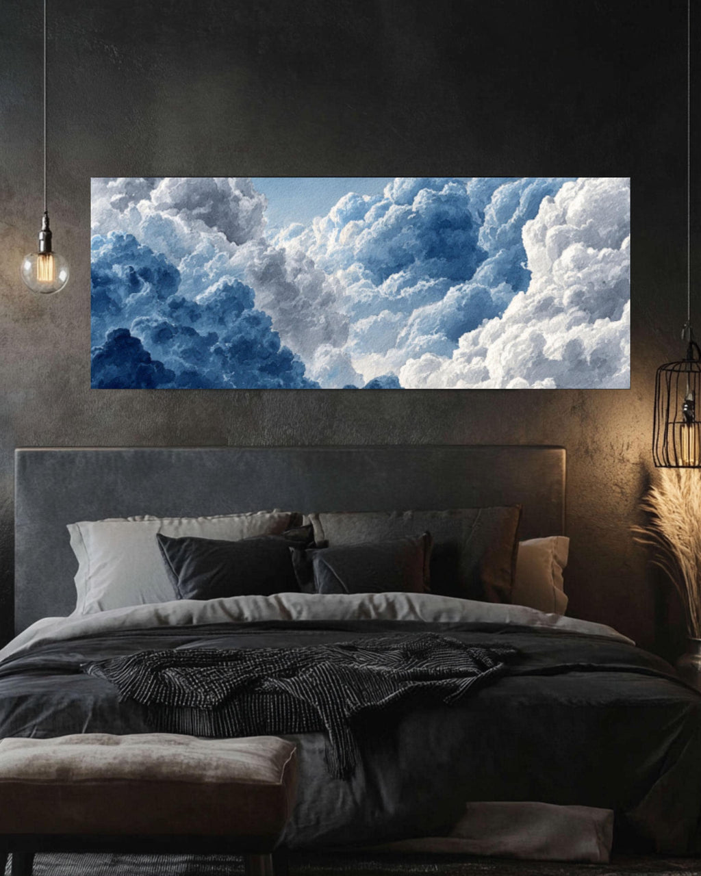 Blue Cloud Watercolor Canvas Art – Minimalist Abstract Sky