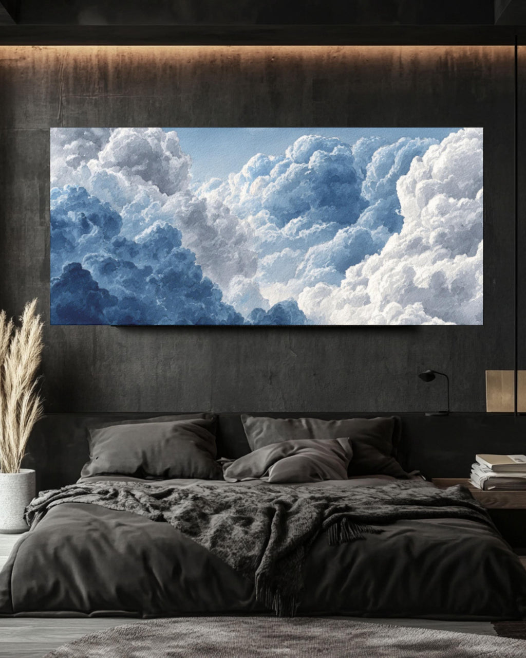 Blue Cloud Watercolor Canvas Art – Minimalist Abstract Sky