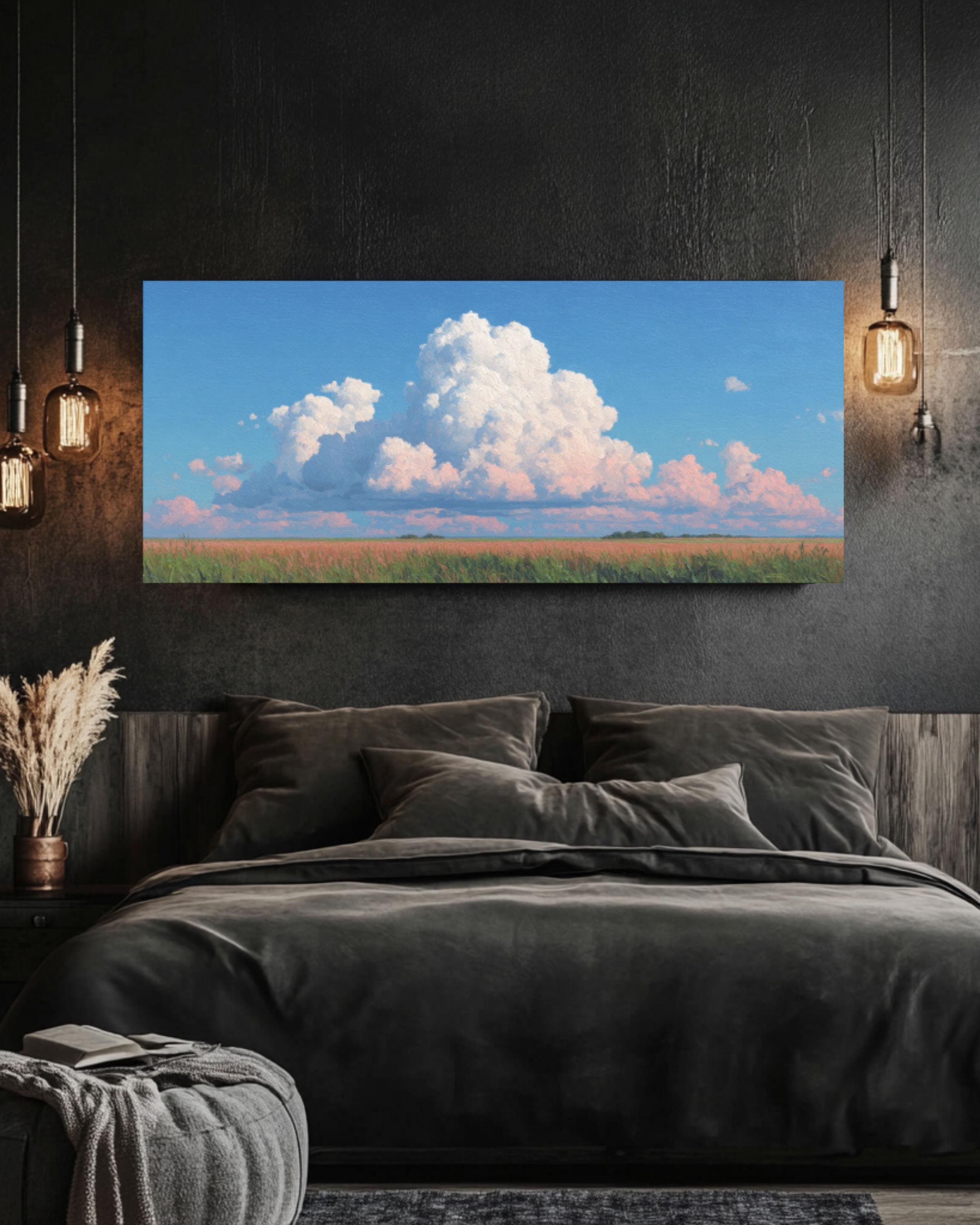 White Cloud Landscape Canvas Art – Vintage Sky Painting