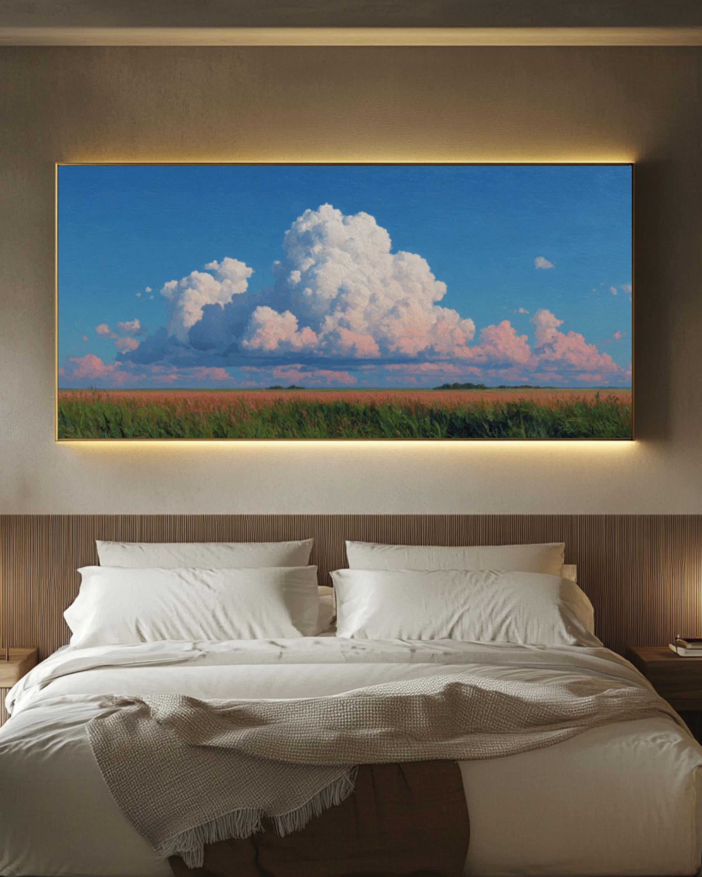 White Cloud Landscape Canvas Art – Vintage Sky Painting
